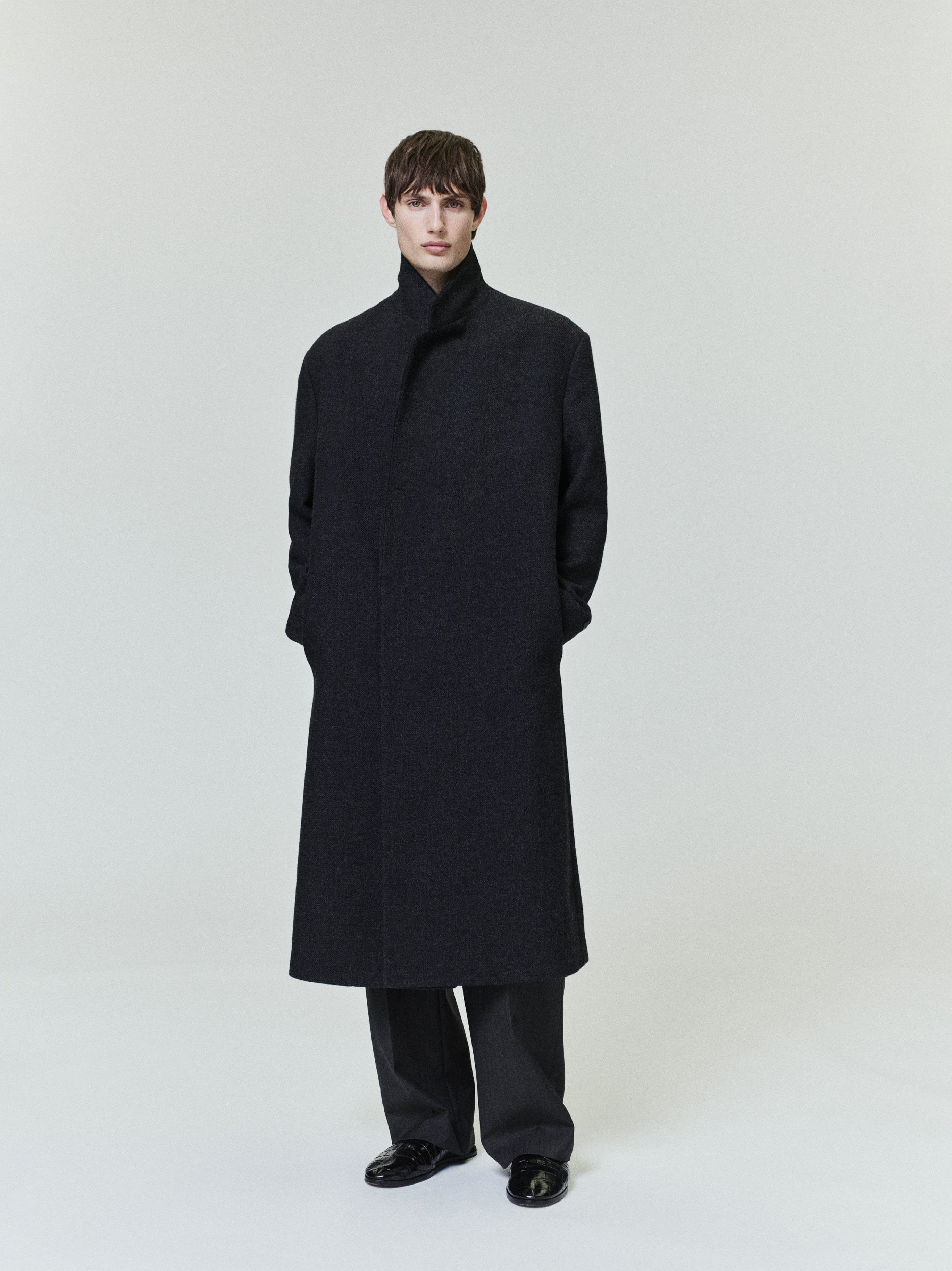 Essentials Shetland Wool Classic Overcoat Black