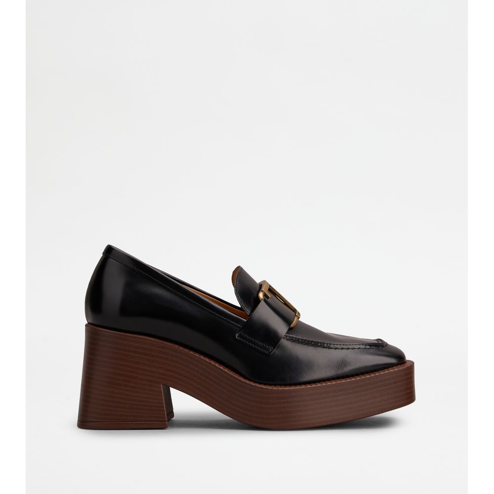 Tods Platform Loafers In Leather Black Womens