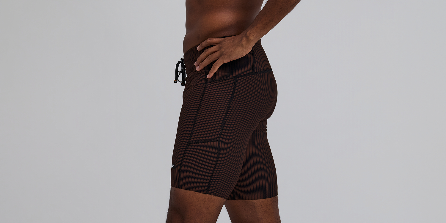Bandit Mens Striped Cadence 7 Pocket Lined Half Tights Cacao Black