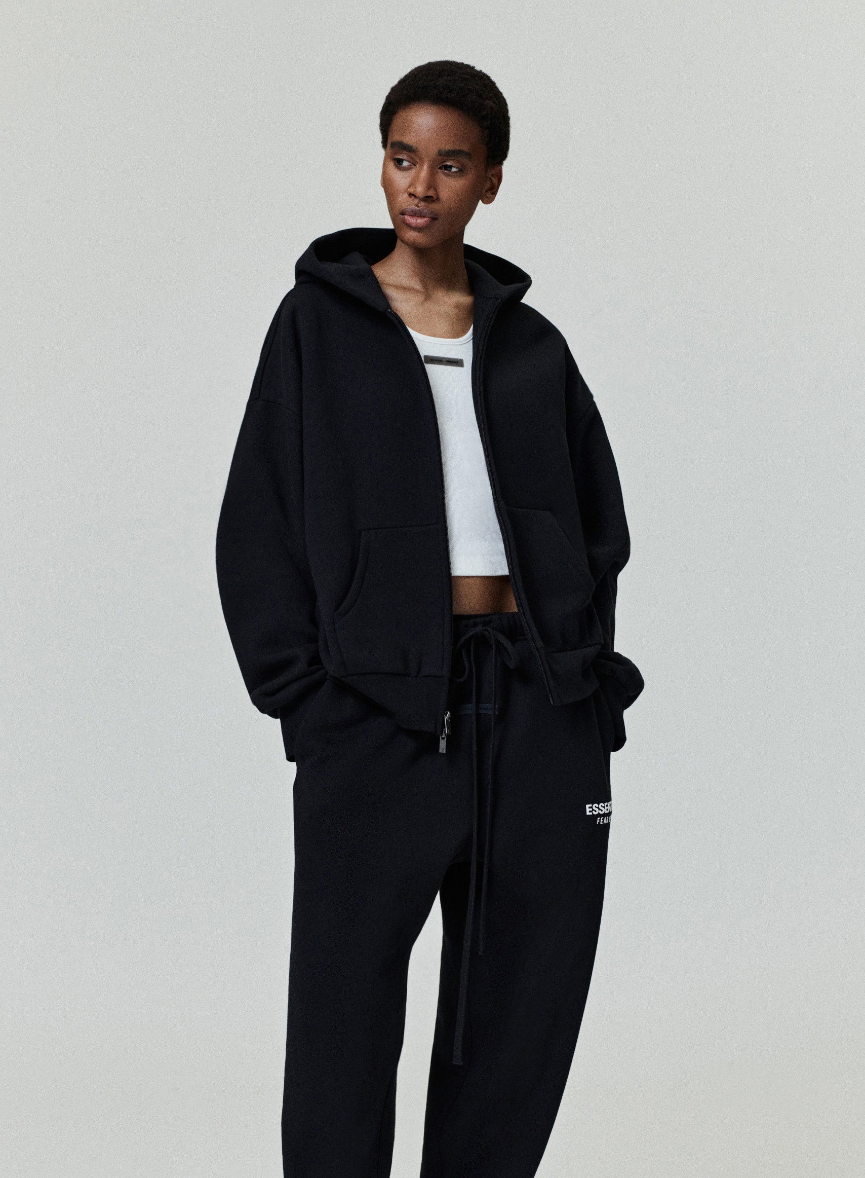 Essentials Classic Full Zip-Up Hoodie Vintage Black