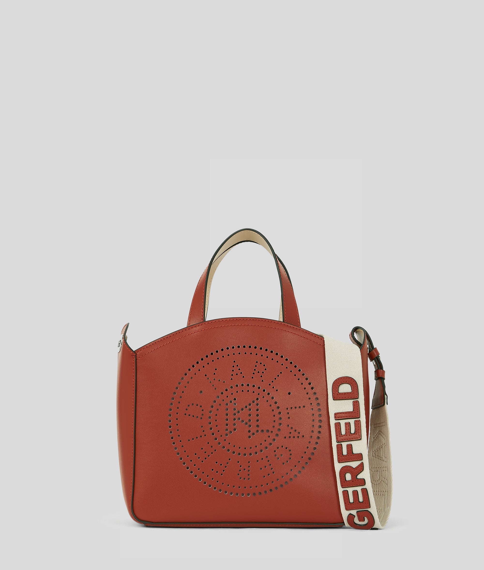 KarlLagerfeld Kcircle Perforated Small Tote Bag Red Brick