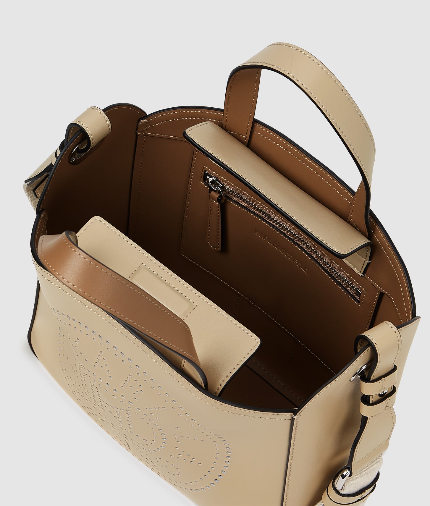 KarlLagerfeld Kcircle Perforated Small Tote Bag Safari