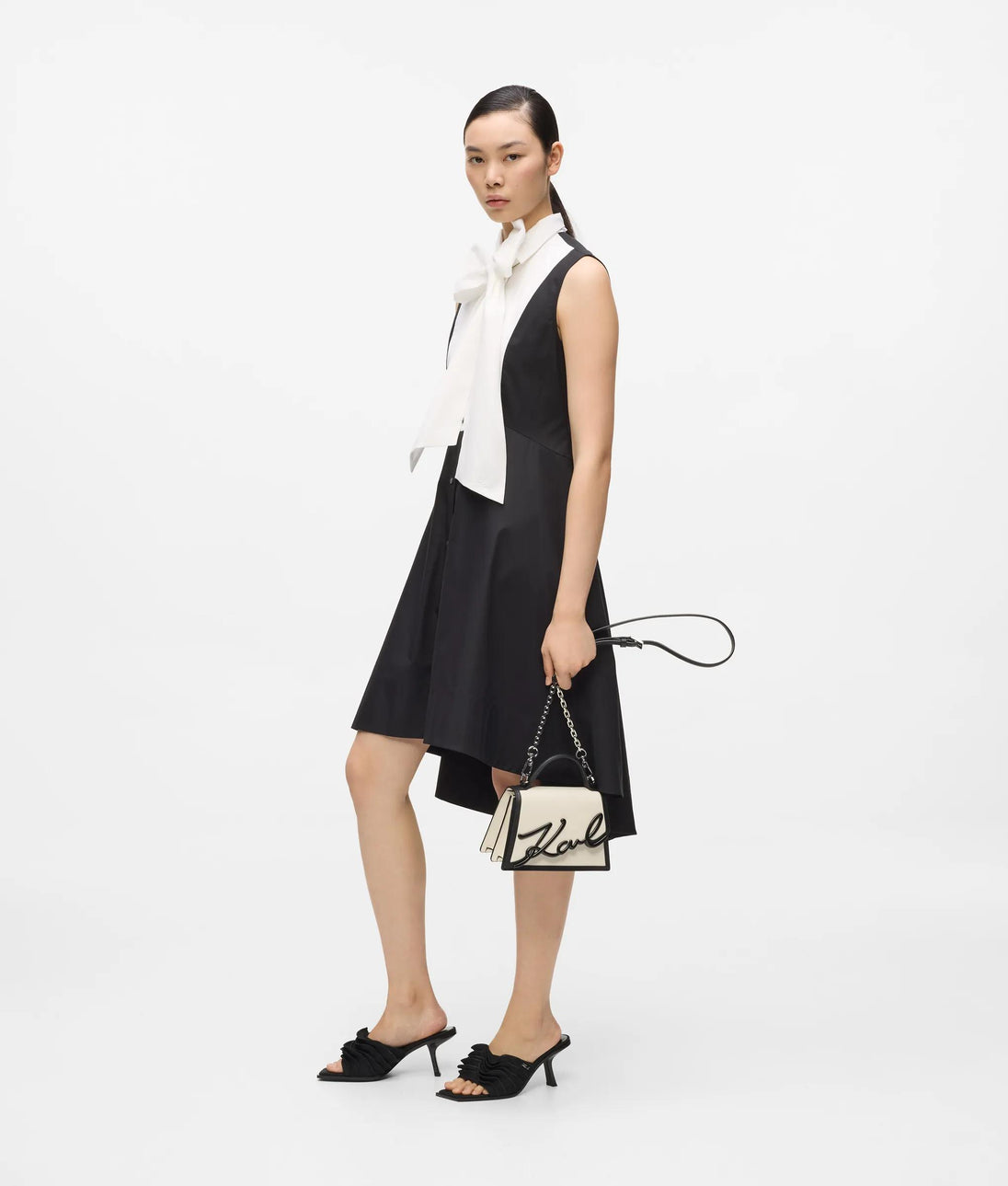 Karl Lagerfeld Bow Detail Shirt Dress White/Black