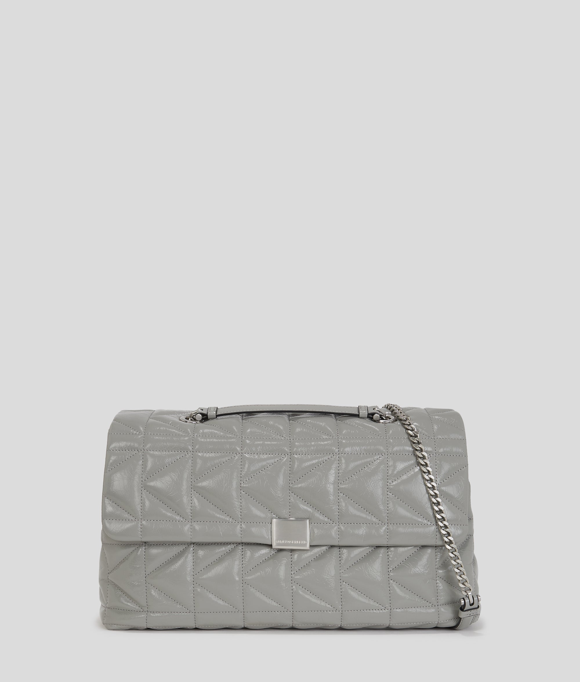 KarlLagerfeld Kkuilt Shiny Large Shoulder Bag Cloud Grey