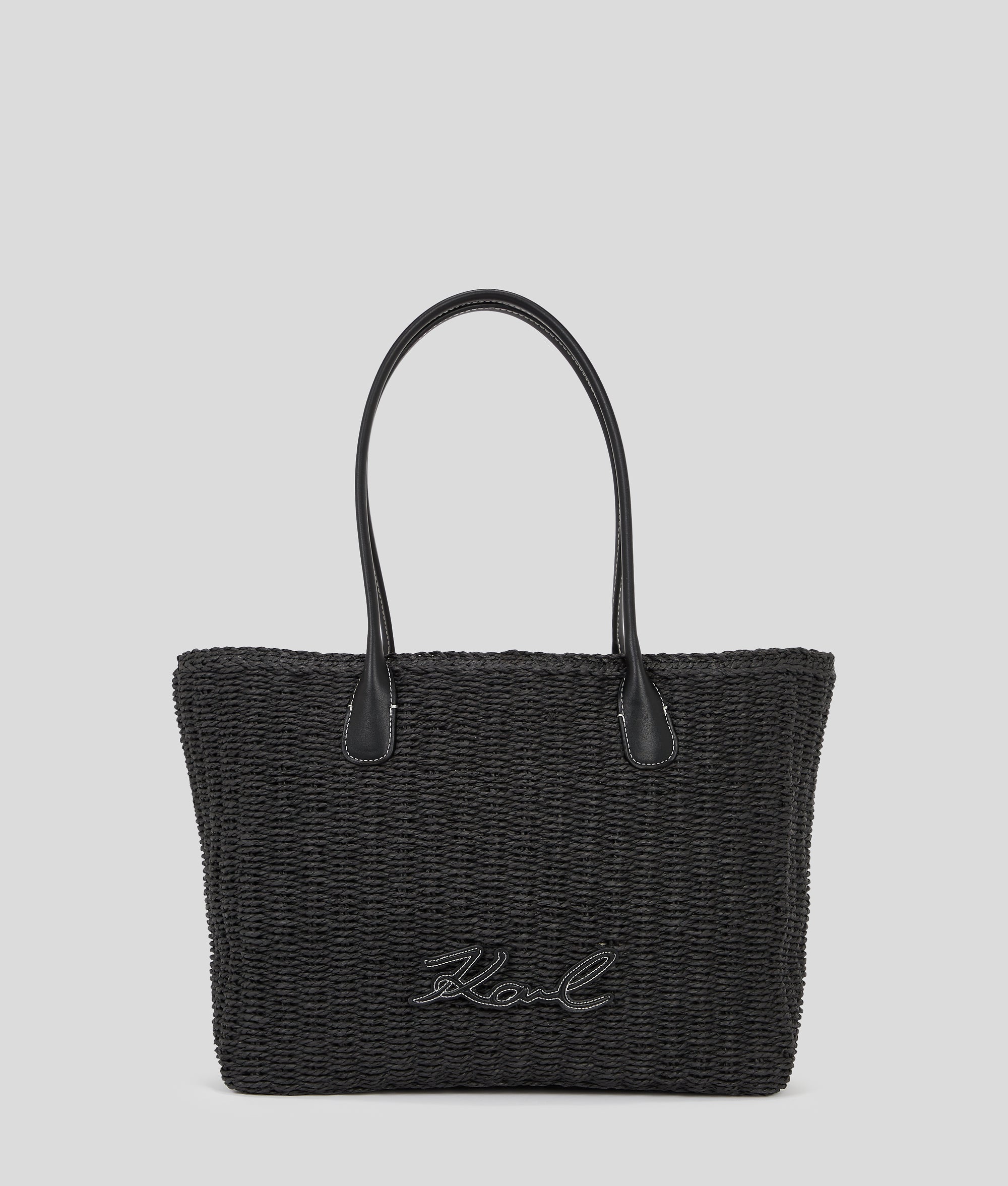 KarlLagerfeld Ksignature Small Woven Beach Tote Bag Black