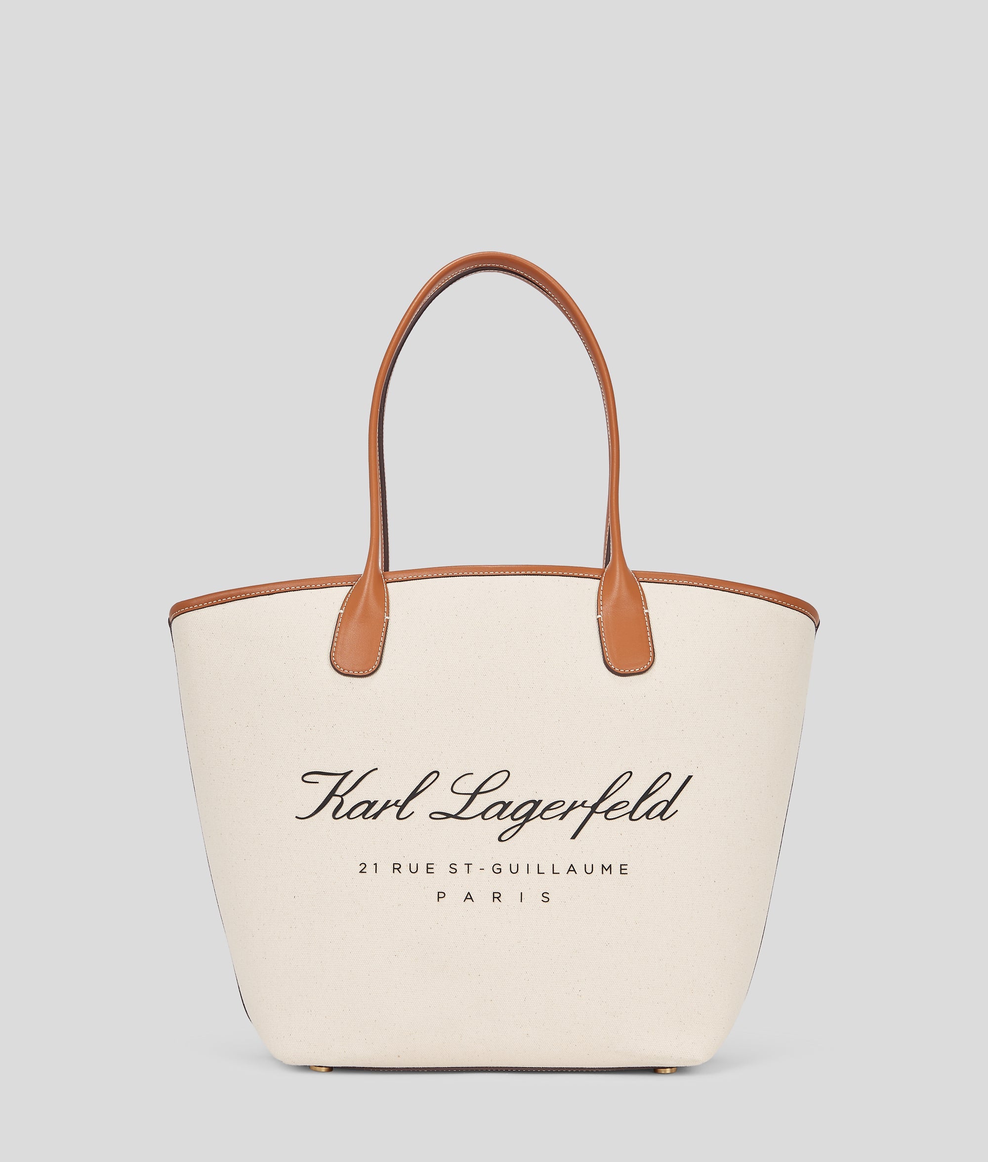 KarlLagerfeld Hotel Karl Medium Canvas Tote Bag Natural Canvas Tan