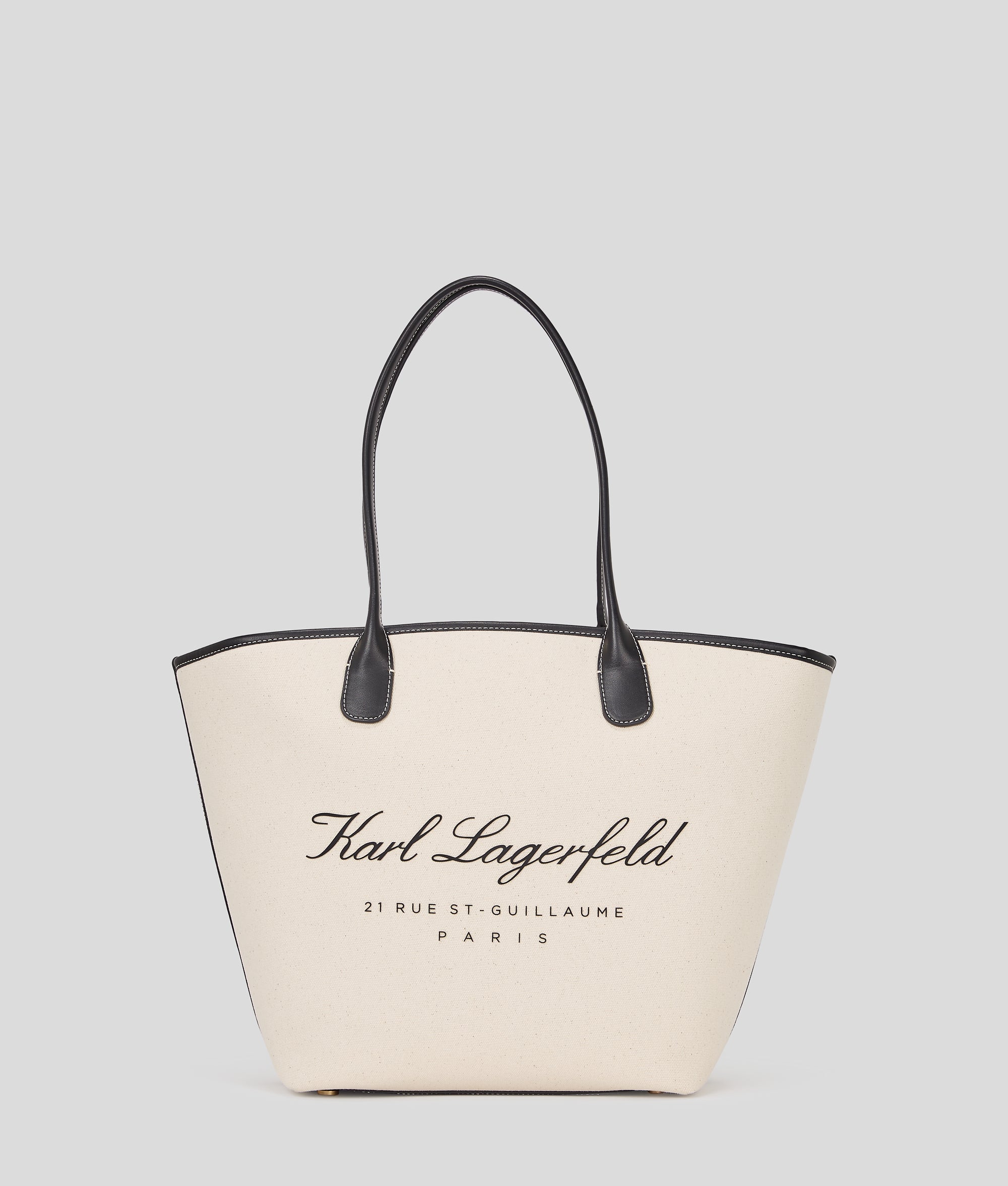 KarlLagerfeld Hotel Karl Medium Canvas Tote Bag Natural/Black