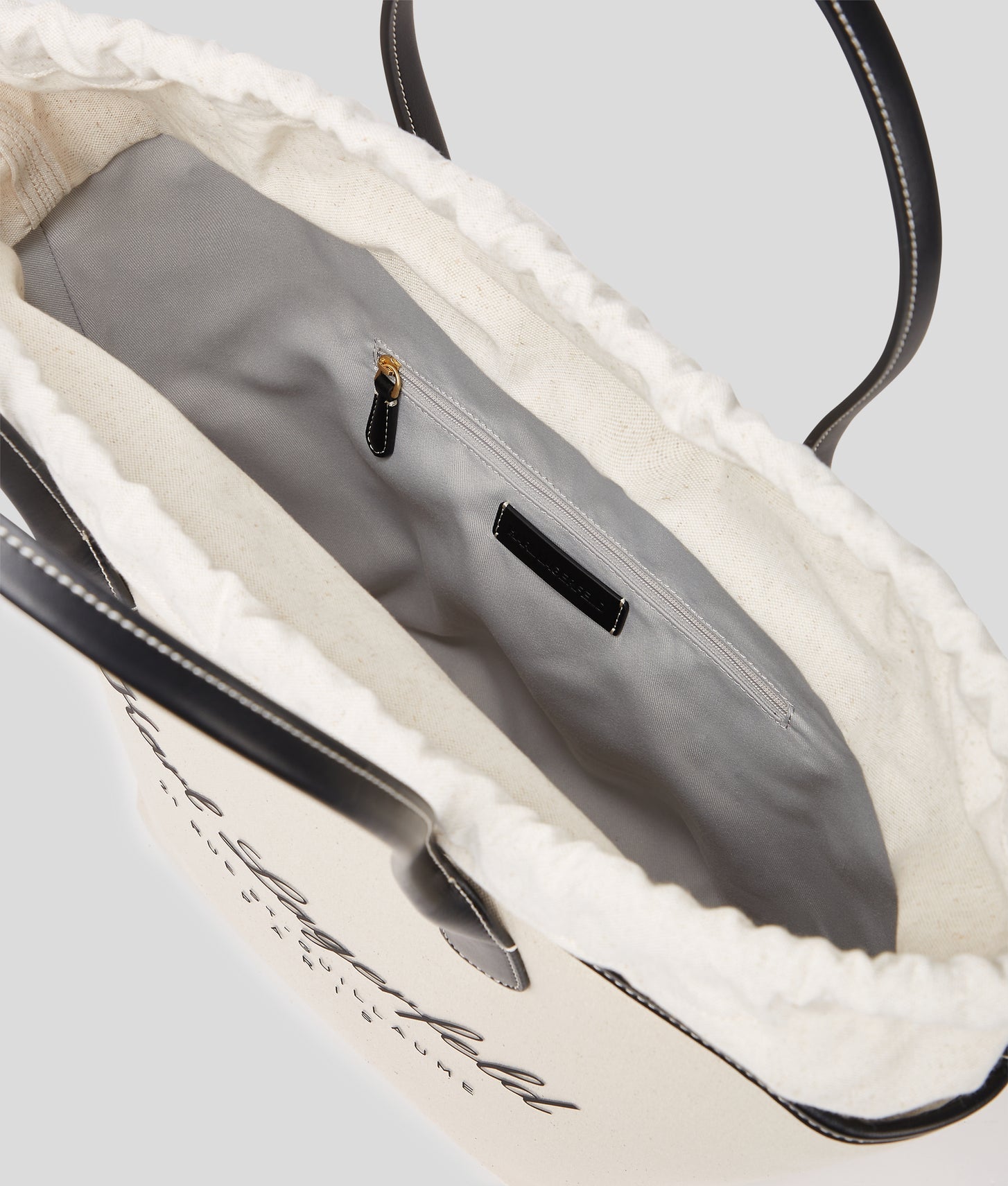 KarlLagerfeld Hotel Karl Medium Canvas Tote Bag Natural/Black