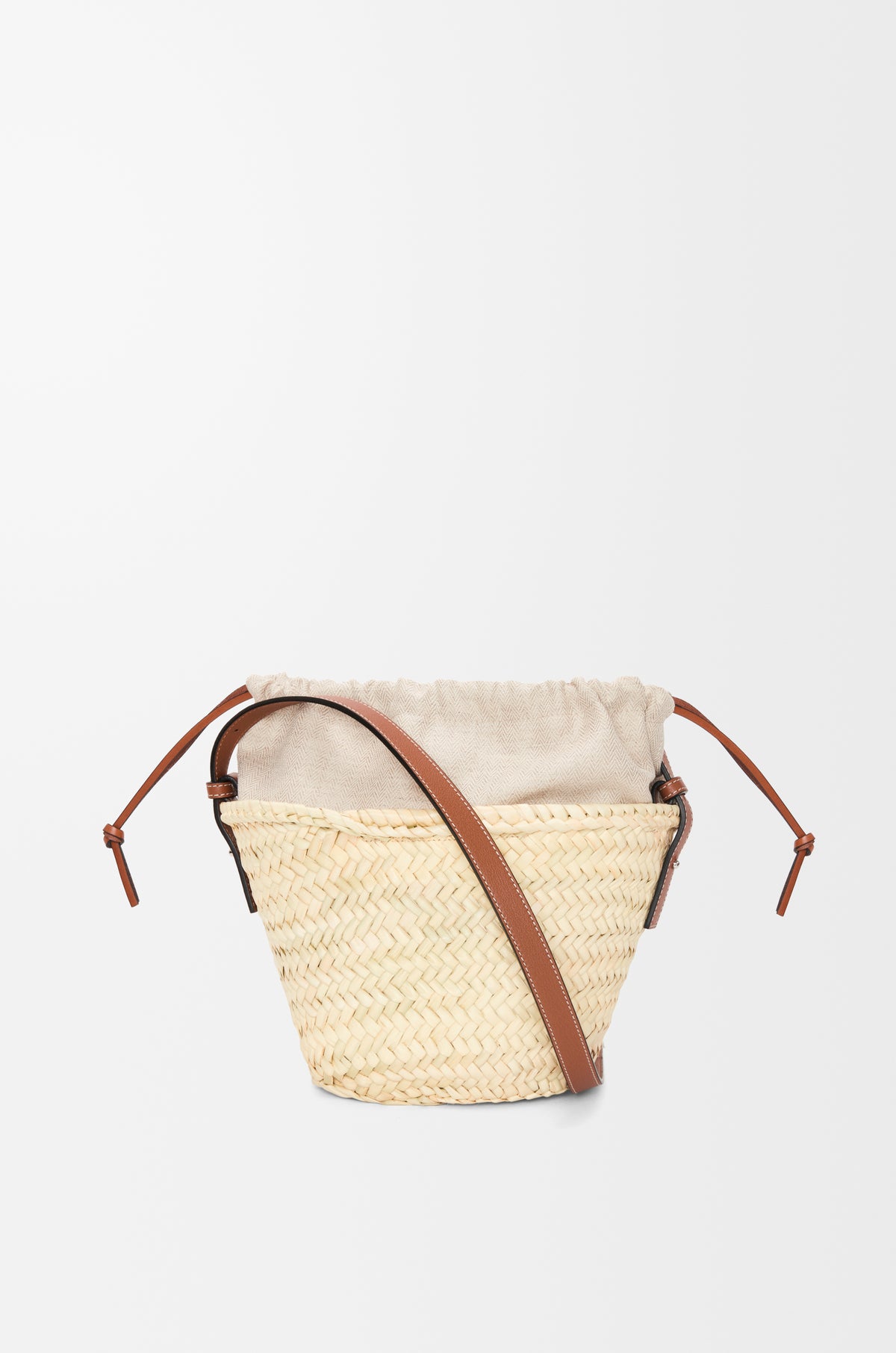 Loewe Drawstring bucket in palm leaf and calfskin