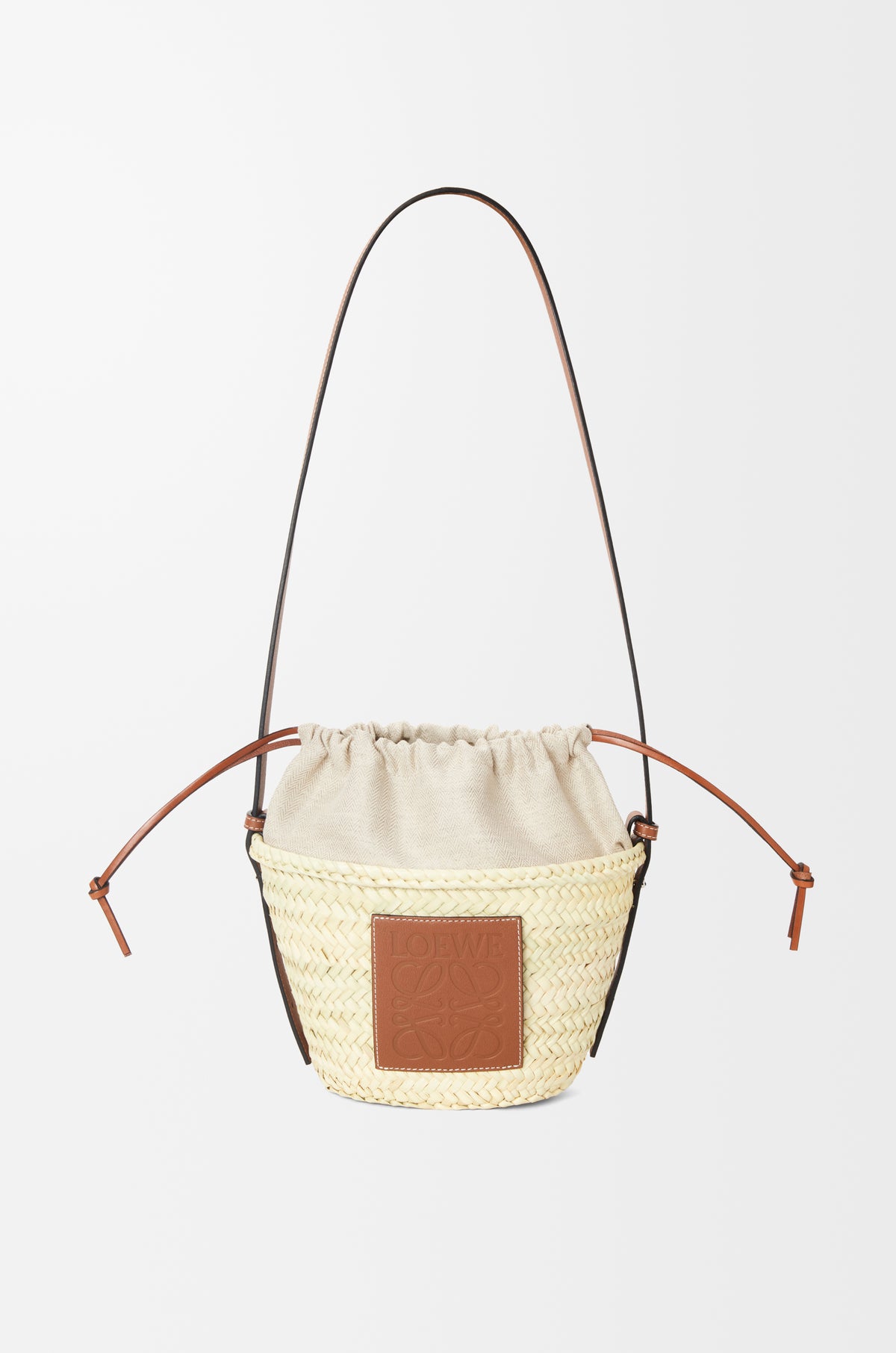 Loewe Drawstring bucket in palm leaf and calfskin