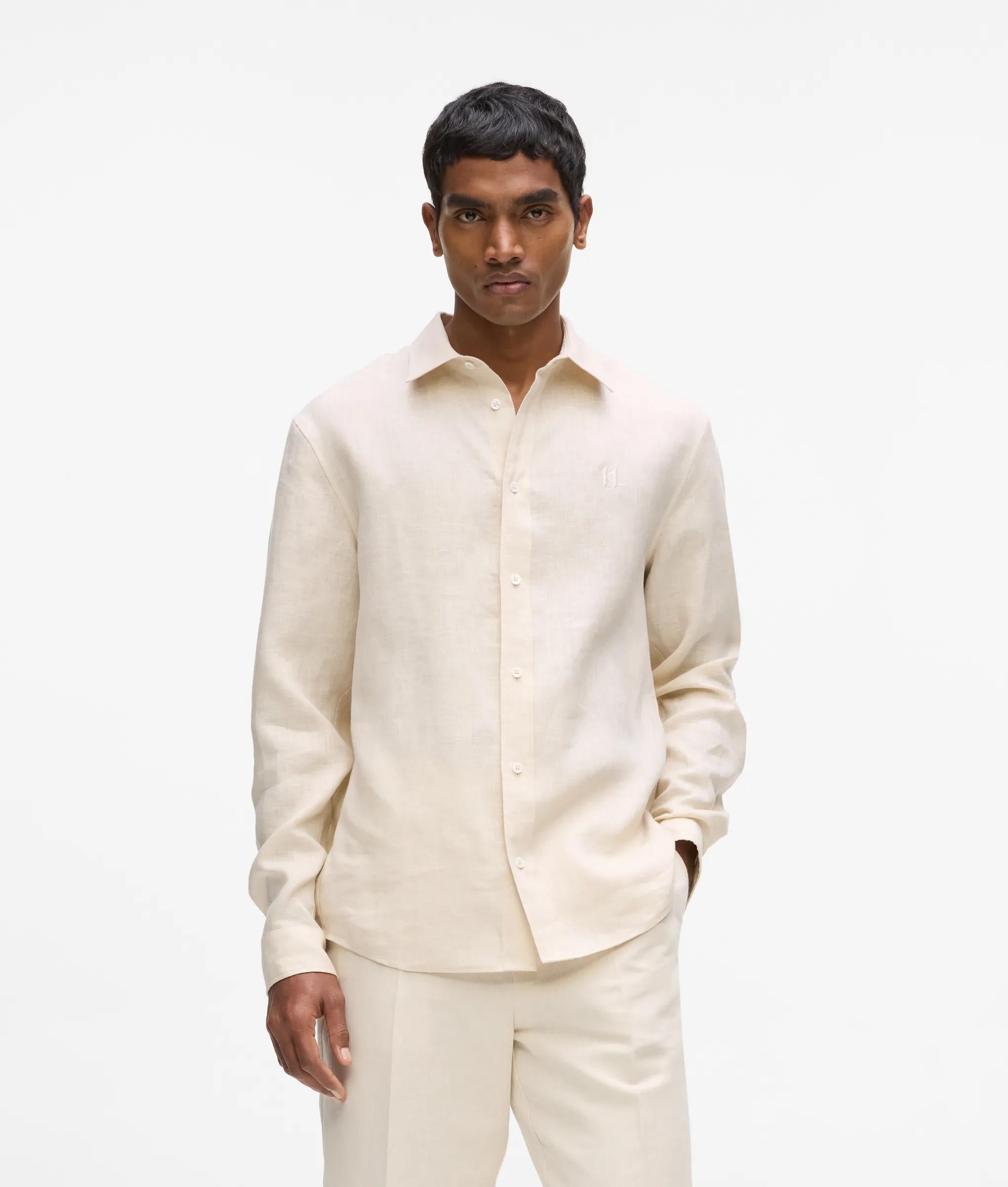 Karl Lagerfeld Monogram Linen Shirt Natural