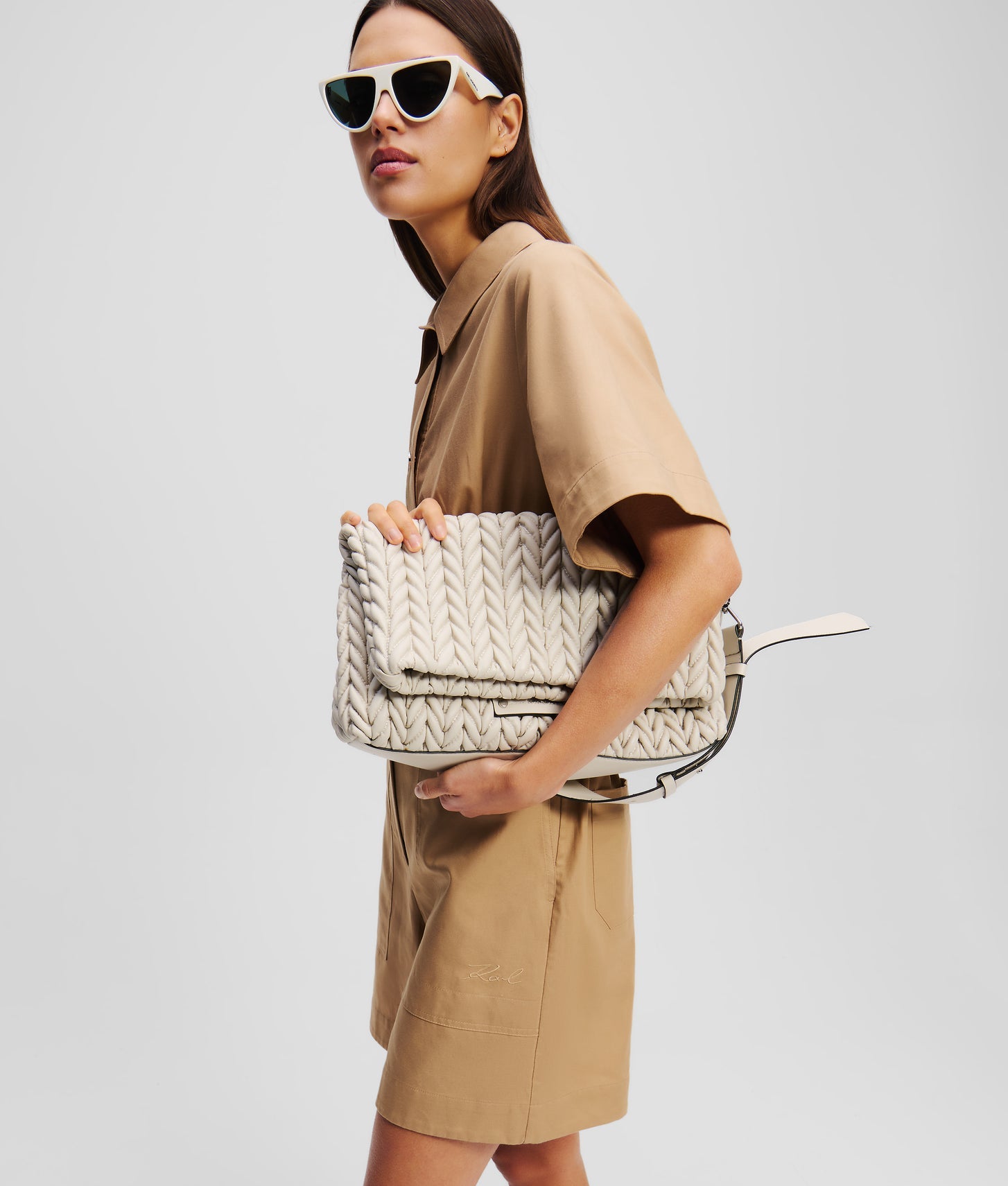 KarlLagerfeld Kweave Large Shoulder Bag Cement