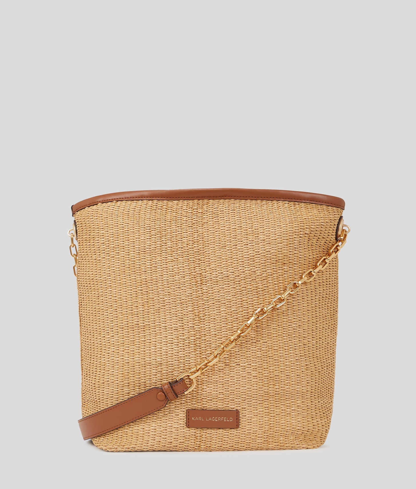 KarlLagerfeld Kautograph Woven Medium Bucket Bag Natural-Tan
