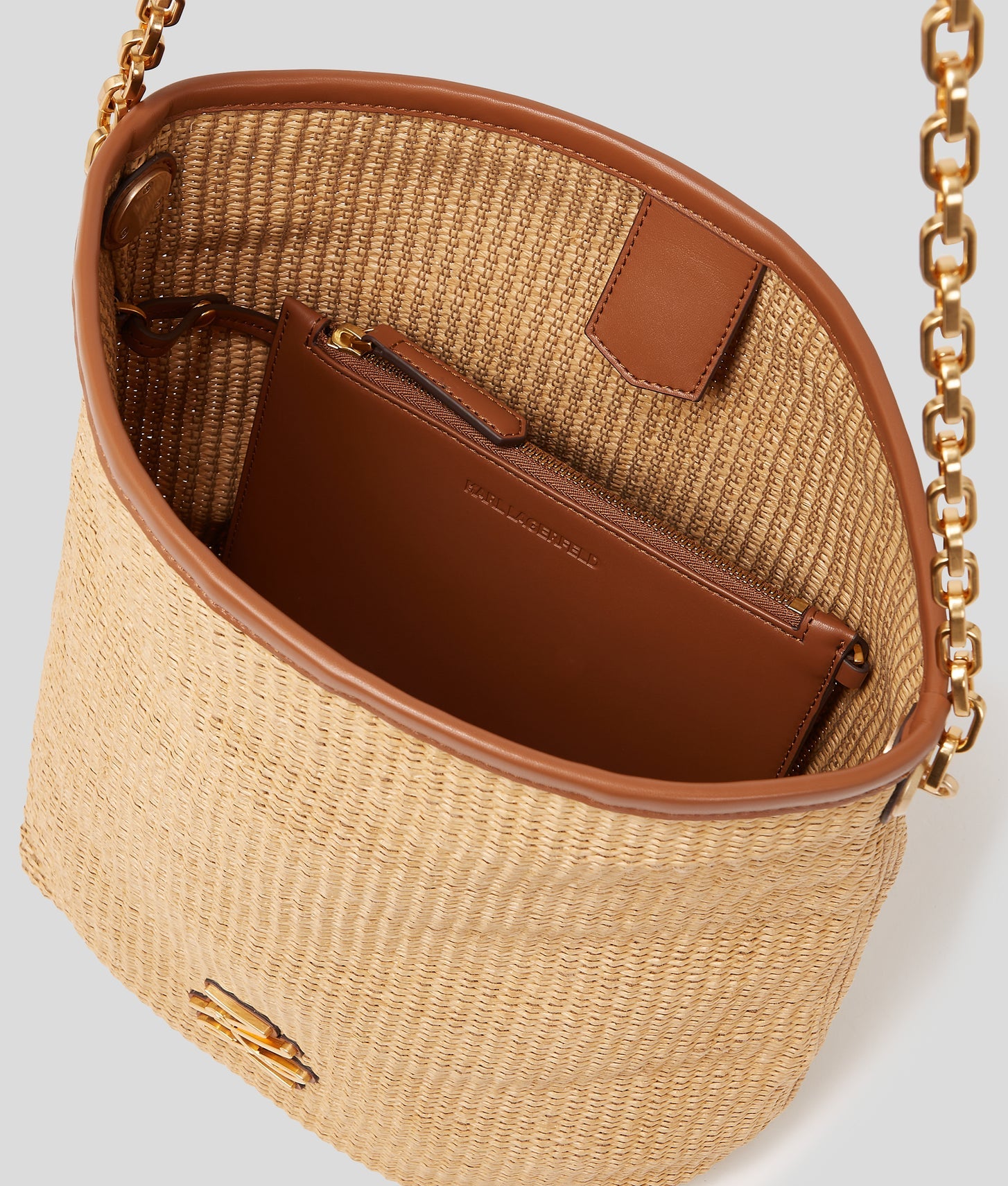 KarlLagerfeld Kautograph Woven Medium Bucket Bag Natural-Tan