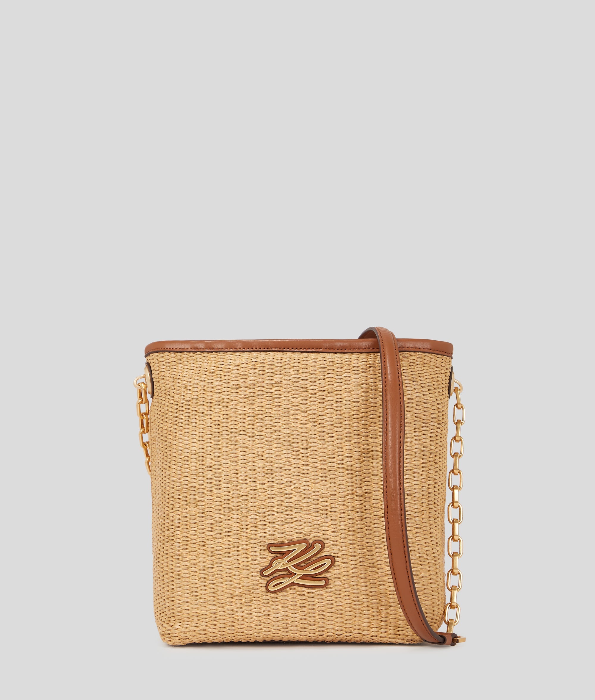 KarlLagerfeld Kautograph Woven Small Bucket Bag Natural-Tan