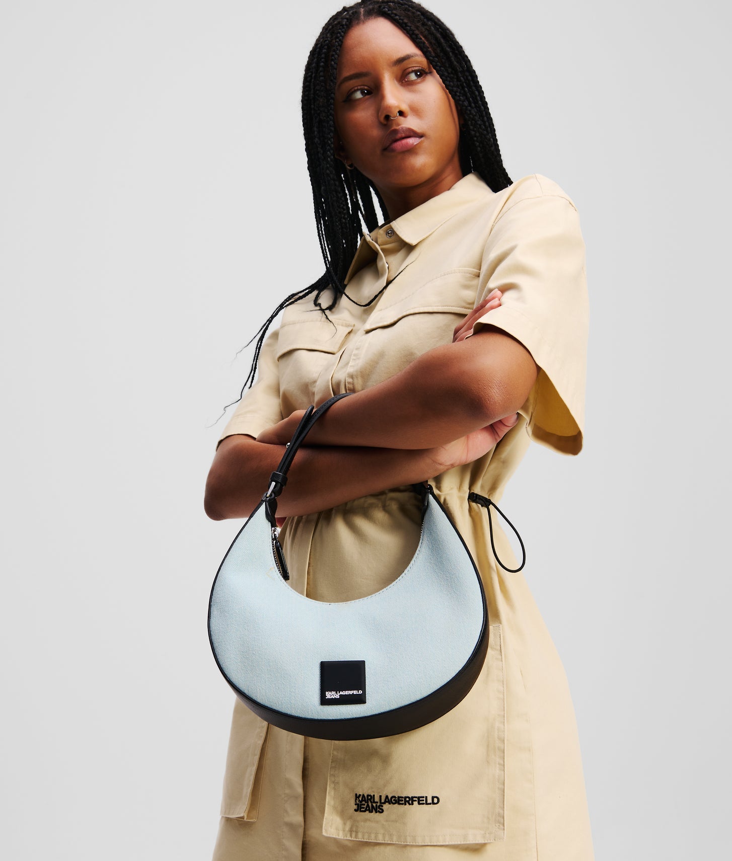 KarlLagerfeld Box Logo Half-Moon Shoulder Bag Light Blue