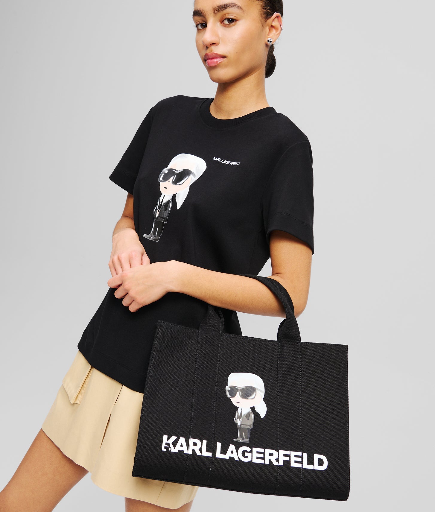 KarlLagerfeld Ikon Aquarelle Canvas Tote Bag Black