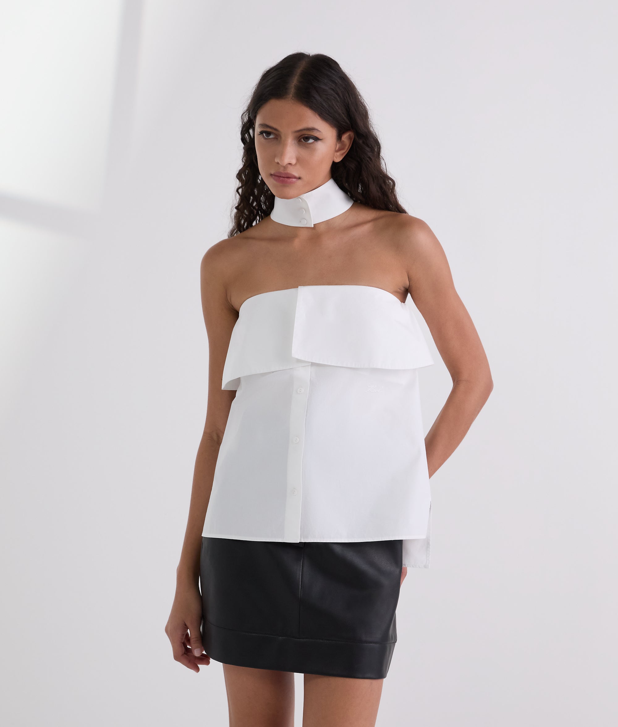 Karl Lagerfeld Strapless Poplin Shirt White