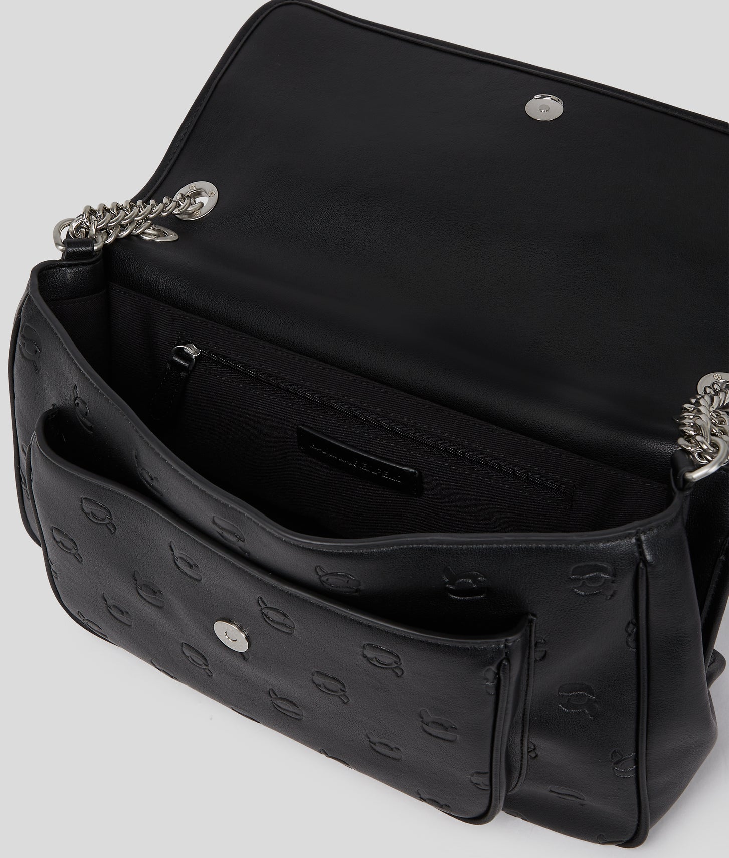 KarlLagerfeld Ikon Monogram Large Shoulder Bag All Over Print Tonal Black