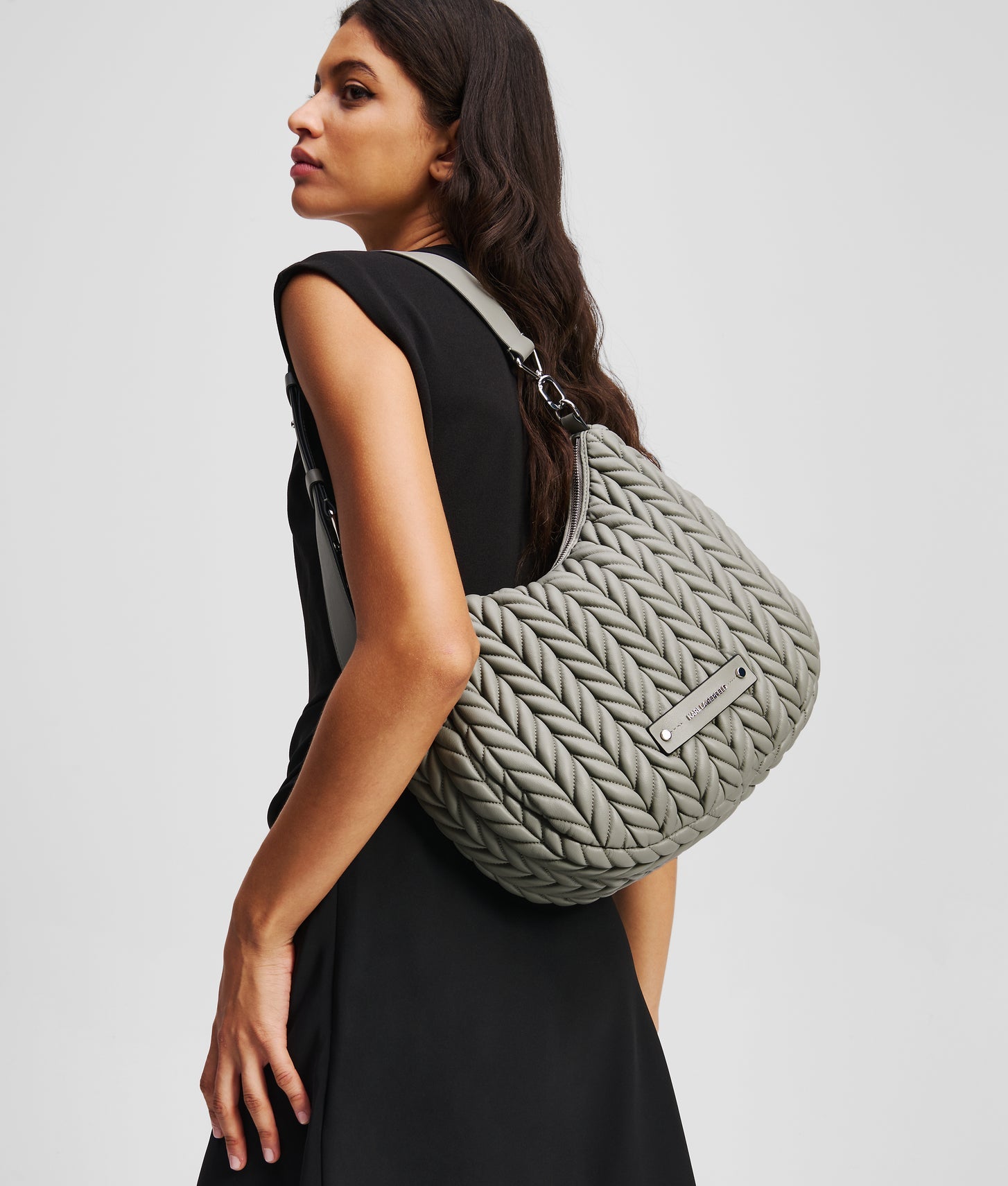 KarlLagerfeld Kweave Hobo Bag Cloud Grey