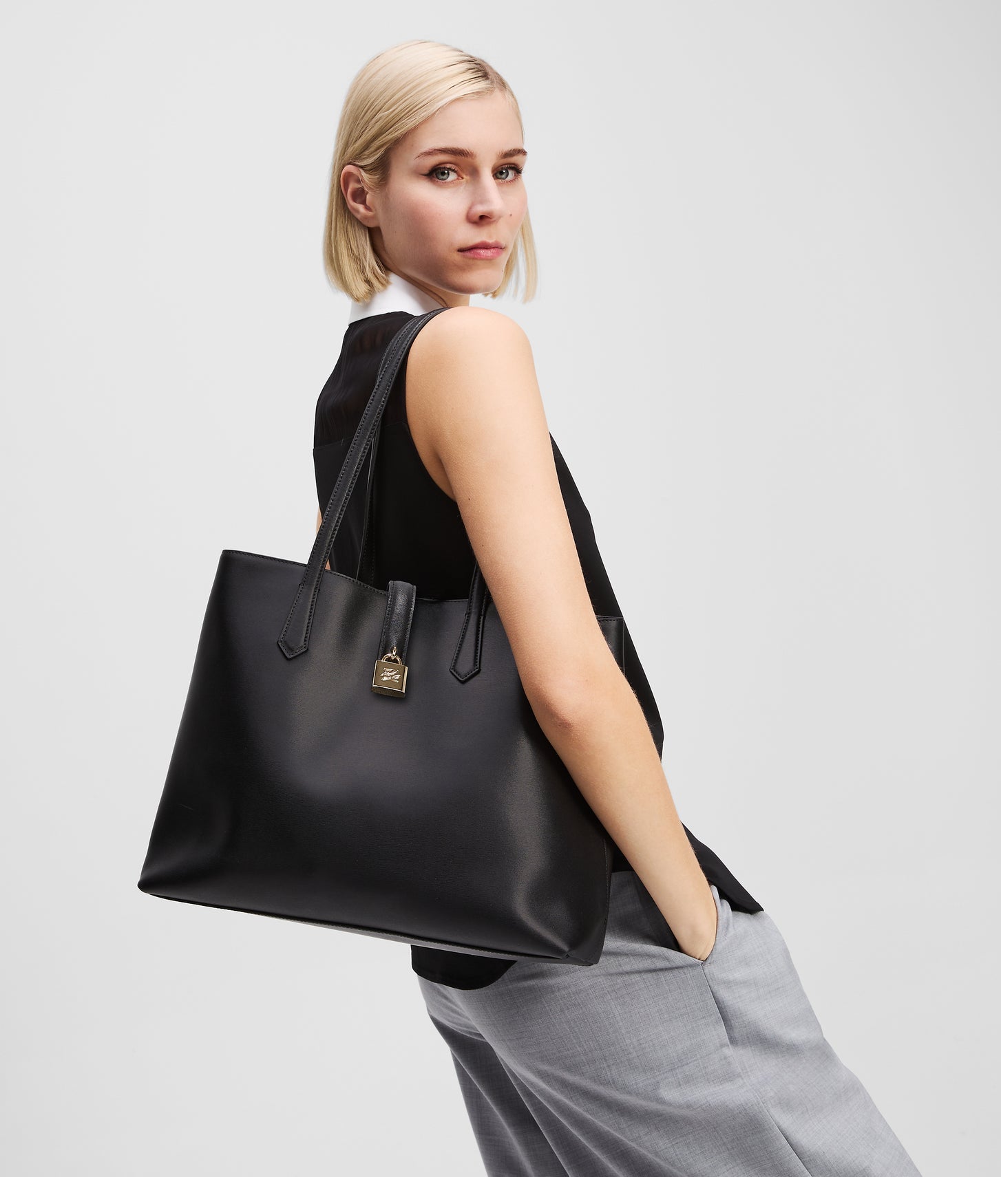 KarlLagerfeld Kautograph Padlock Medium Tote Bag Black/Gold