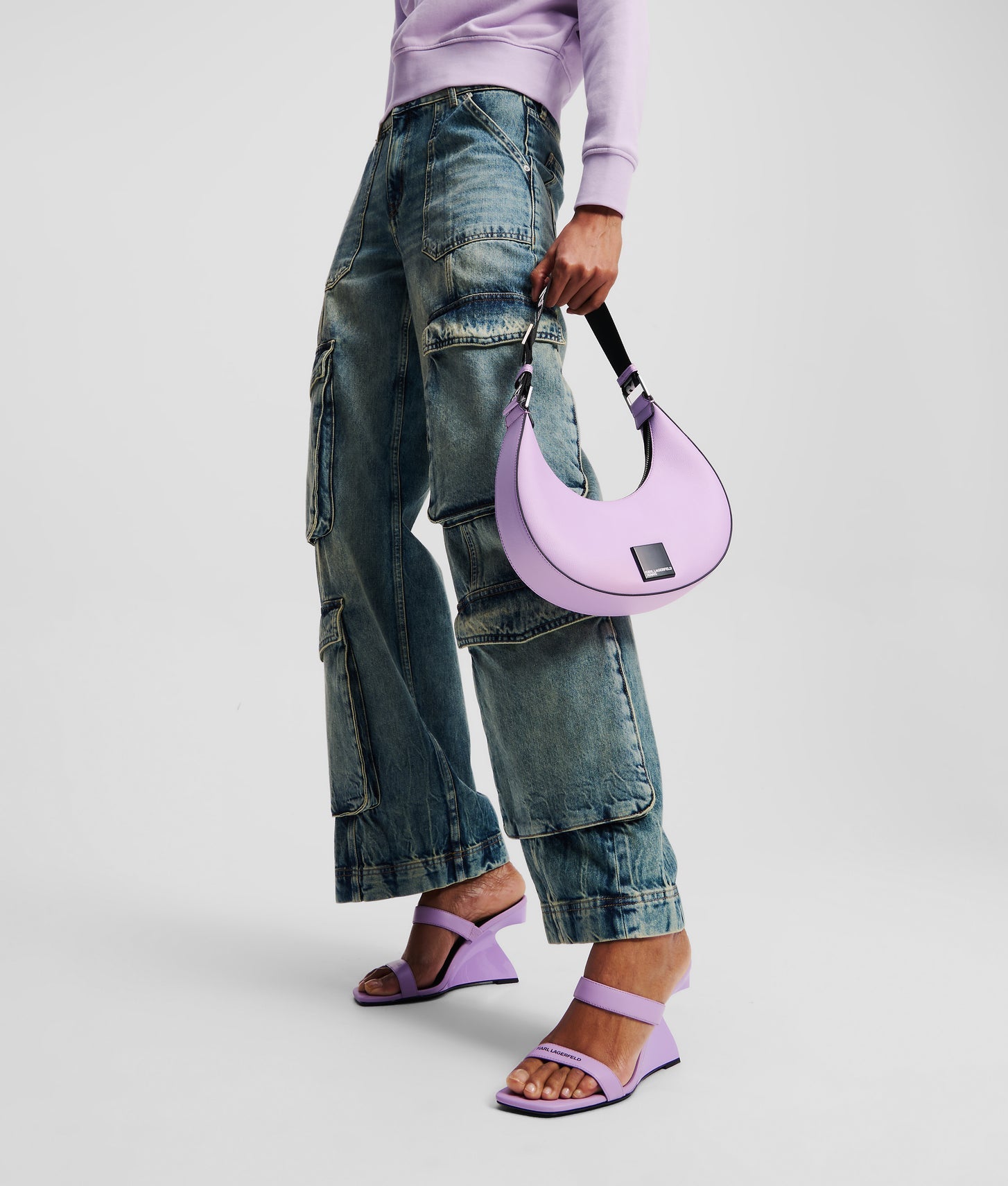 KarlLagerfeld Klj Box Logo Half-Moon Shoulder Bag Lavendula