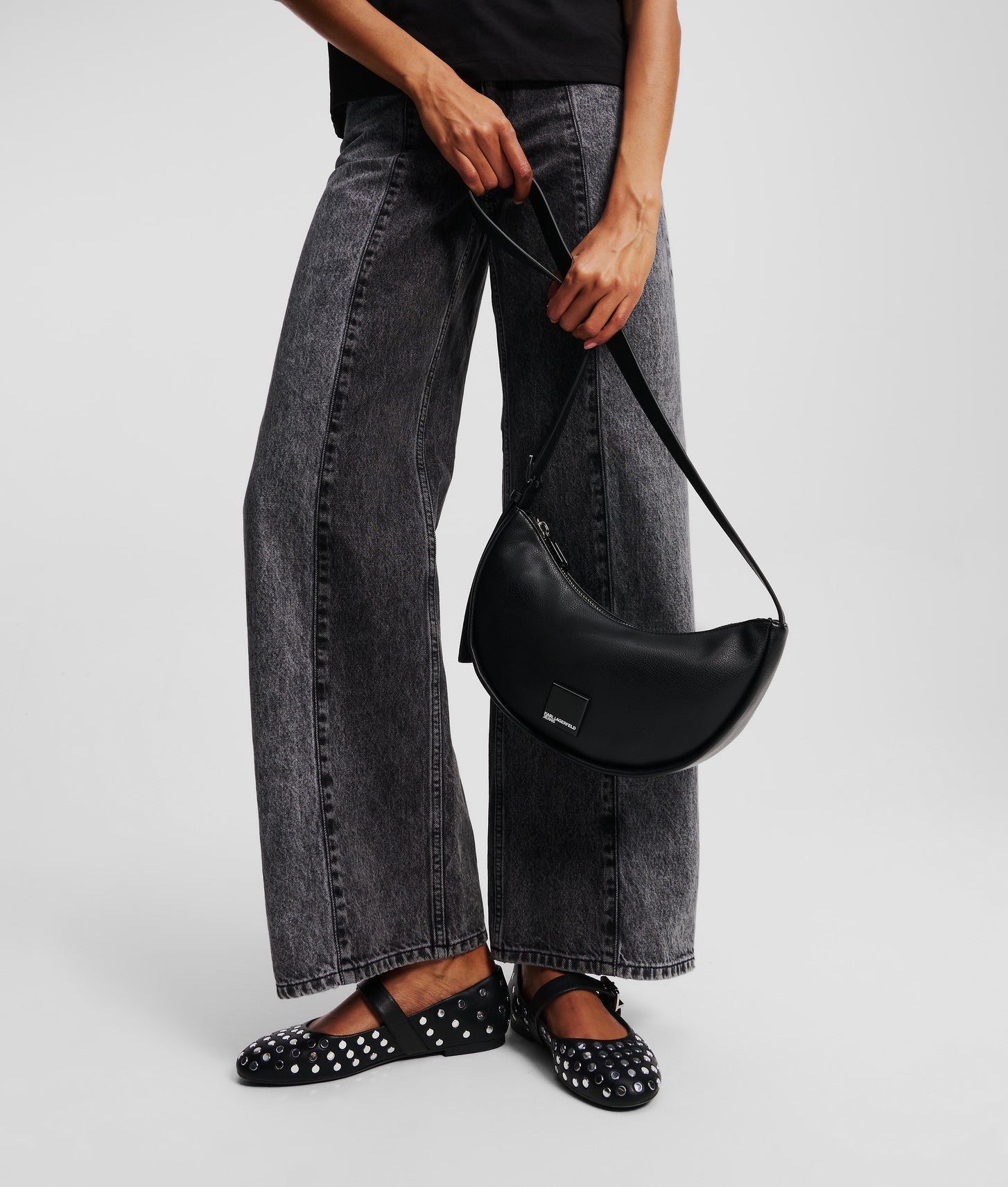 KarlLagerfeld Klj Box Logo Soft Half-Moon Shoulder Bag Black