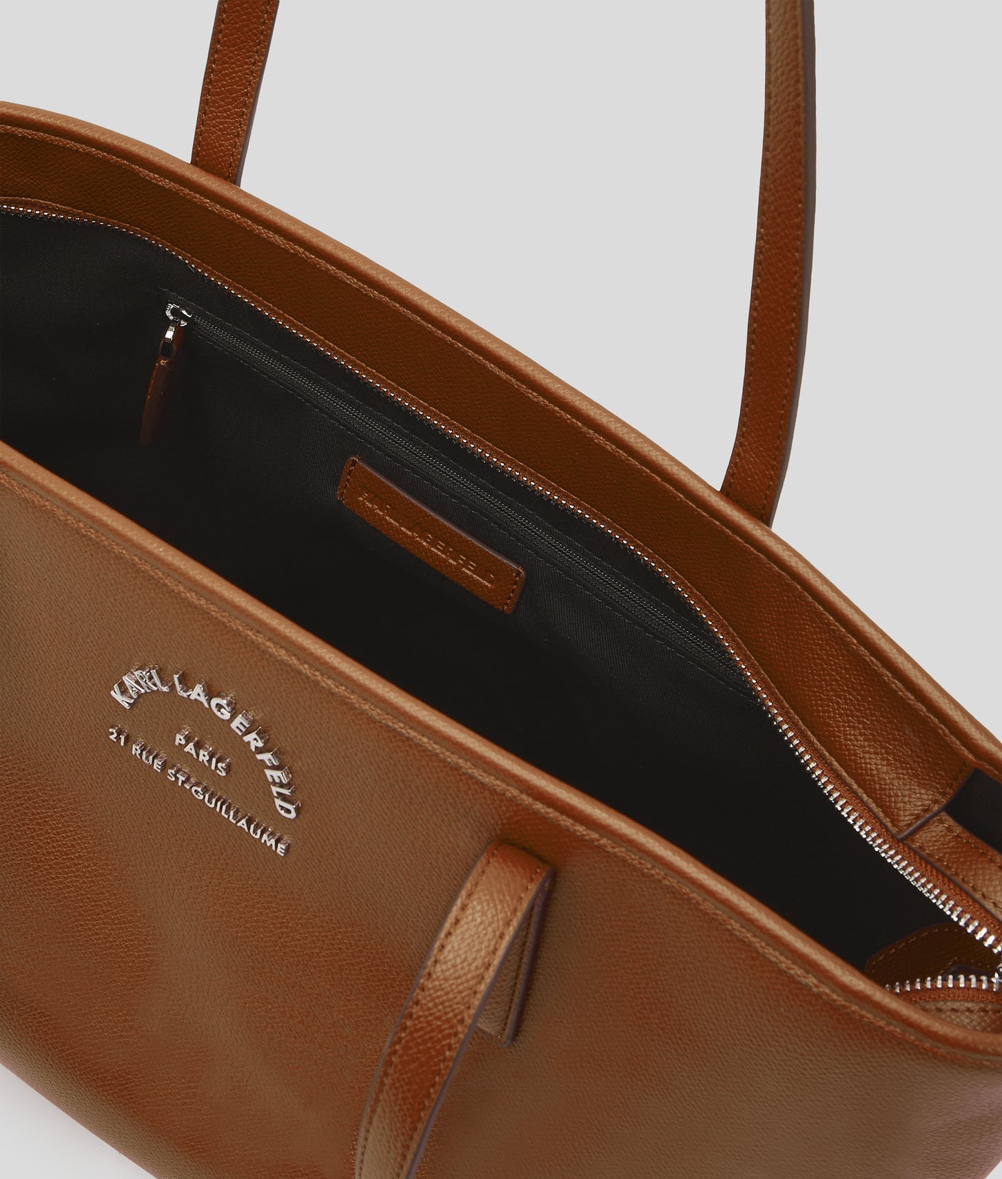 KarlLagerfeld Rue St-Guillaume Metal Tote Bag Dark Tan