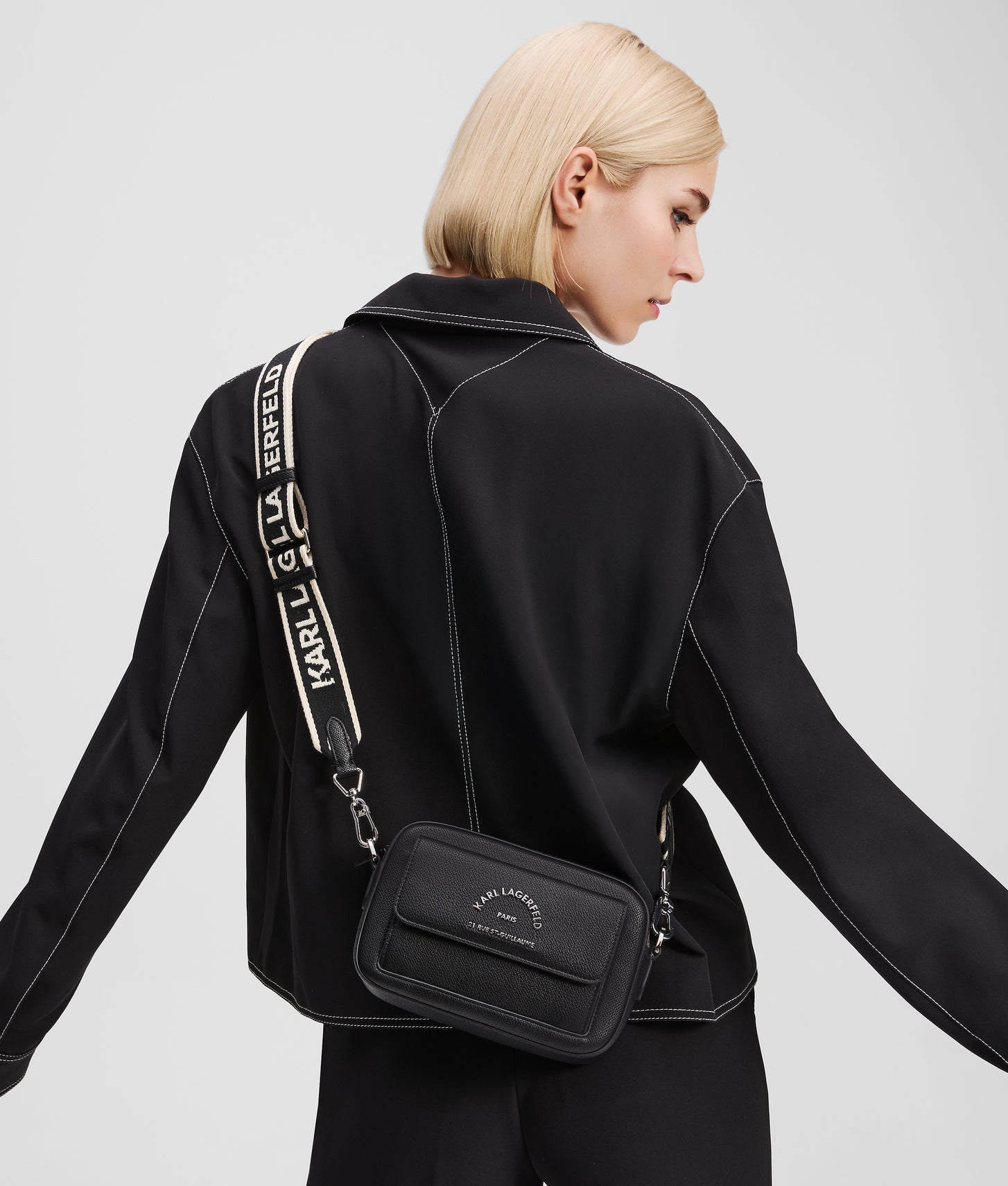 KarlLagerfeld Rue St-Guillaume Metal Crossbody Bag Black