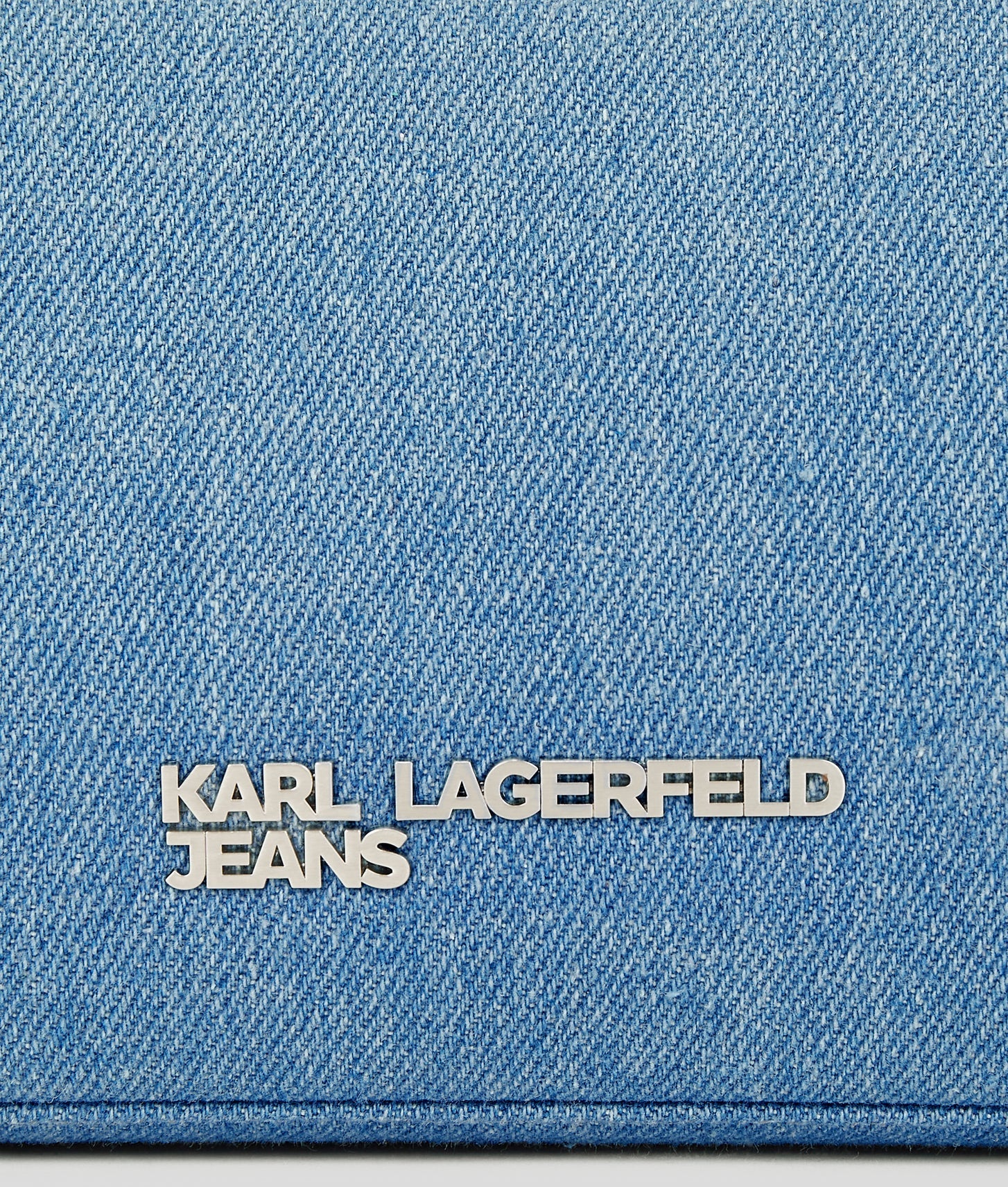 KarlLagerfeld Metal Logo Denim Shoulder Bag Bright Blue Marble