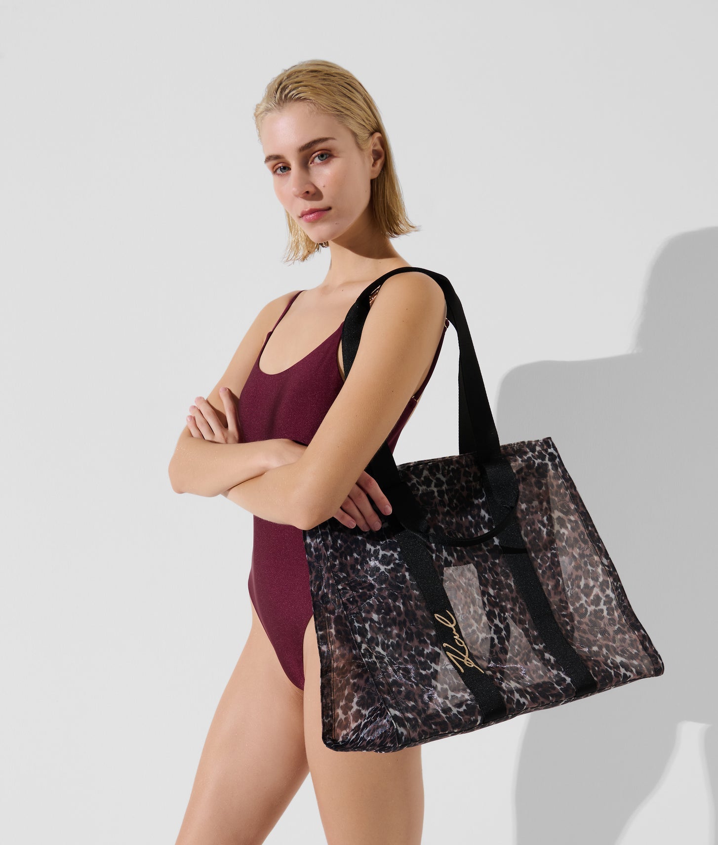 KarlLagerfeld Ksignature Beach Tote Bag Signature Leopard