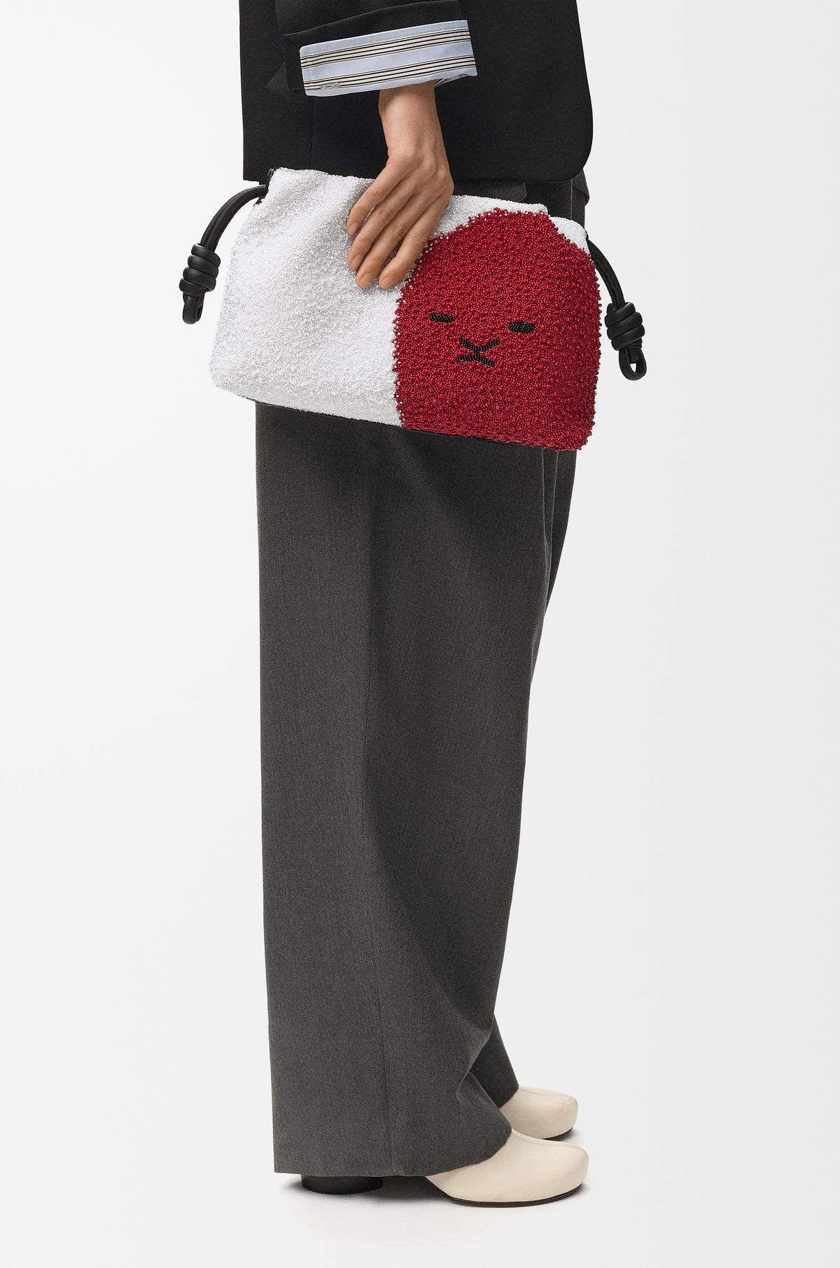 Loewe Medium Lion Beads Flamenco purse in beaded canvas and calfskin