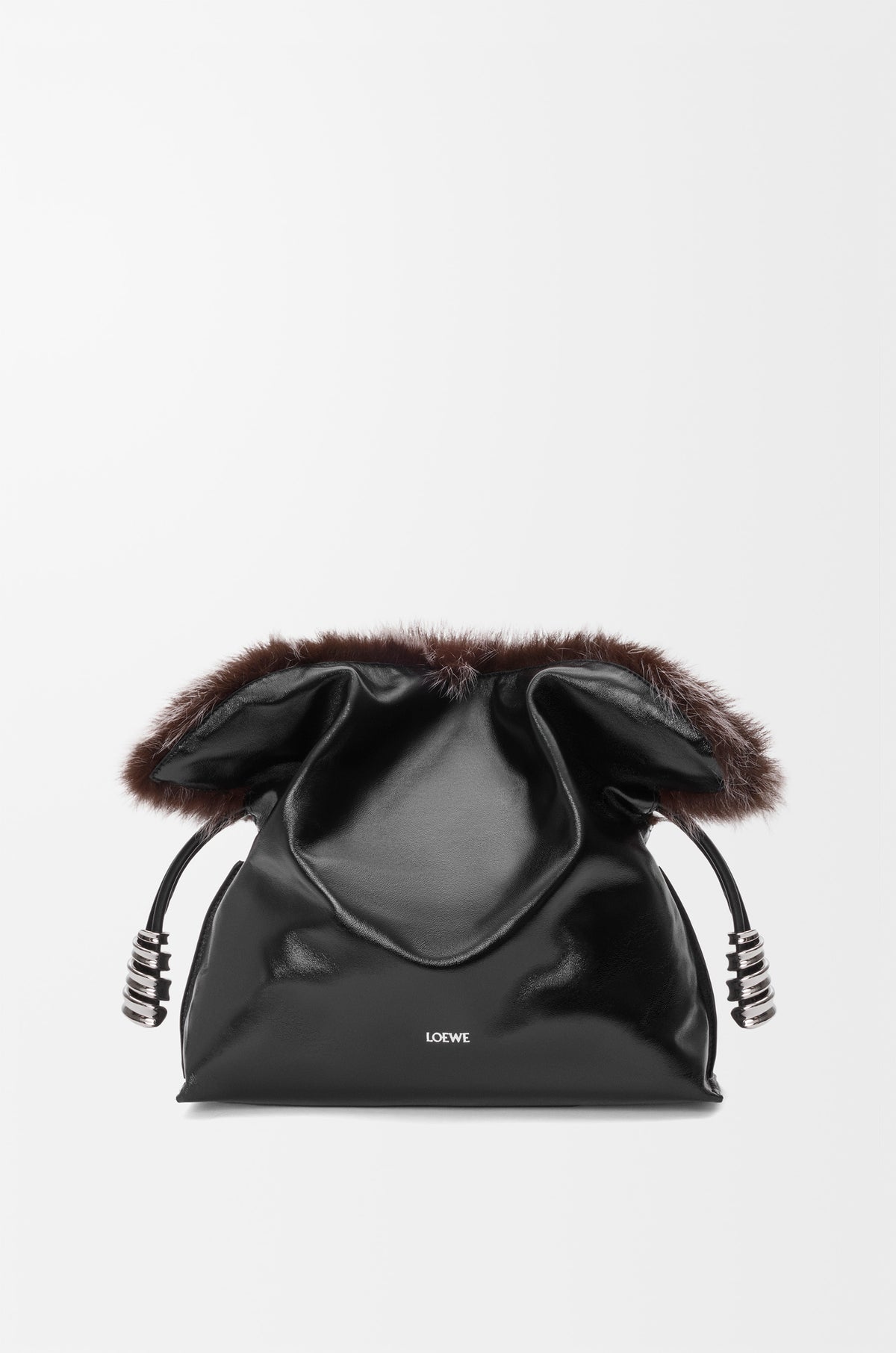 Loewe Medium Flamenco clutch in glossy lambskin and shearling