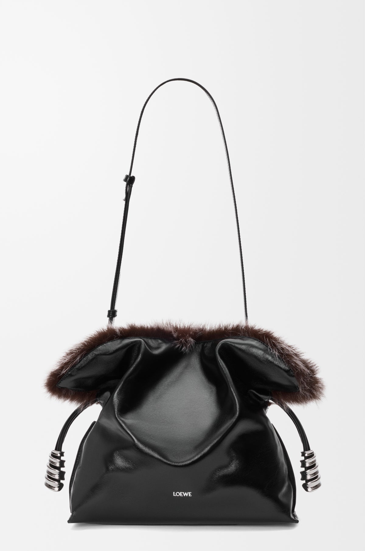 Loewe Medium Flamenco clutch in glossy lambskin and shearling