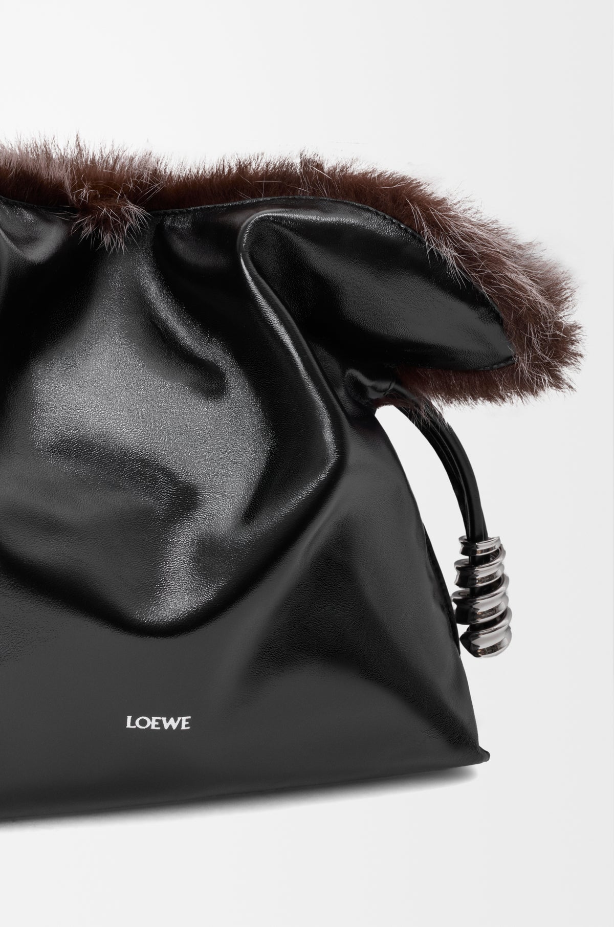 Loewe Medium Flamenco clutch in glossy lambskin and shearling