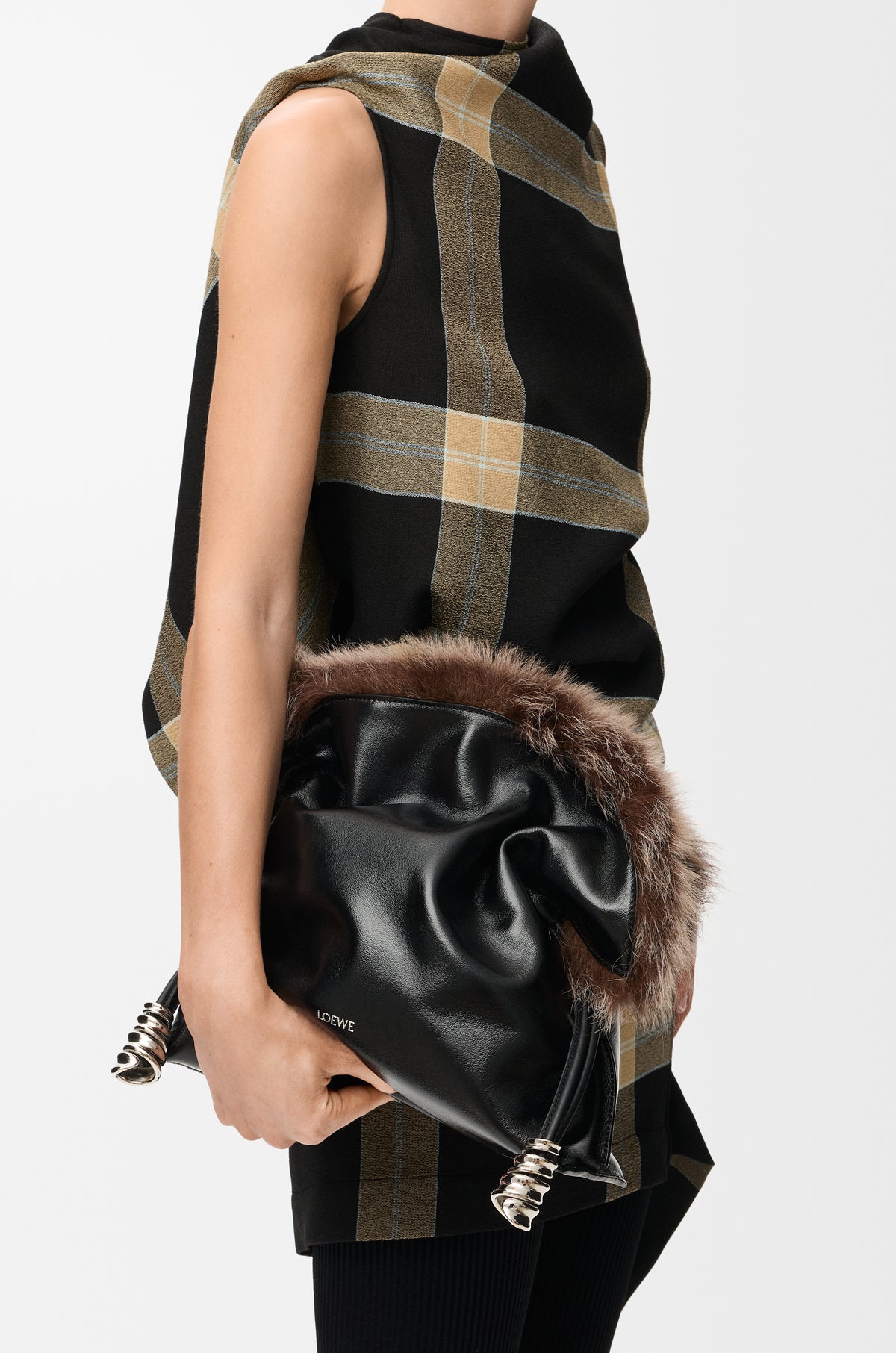 Loewe Medium Flamenco clutch in glossy lambskin and shearling