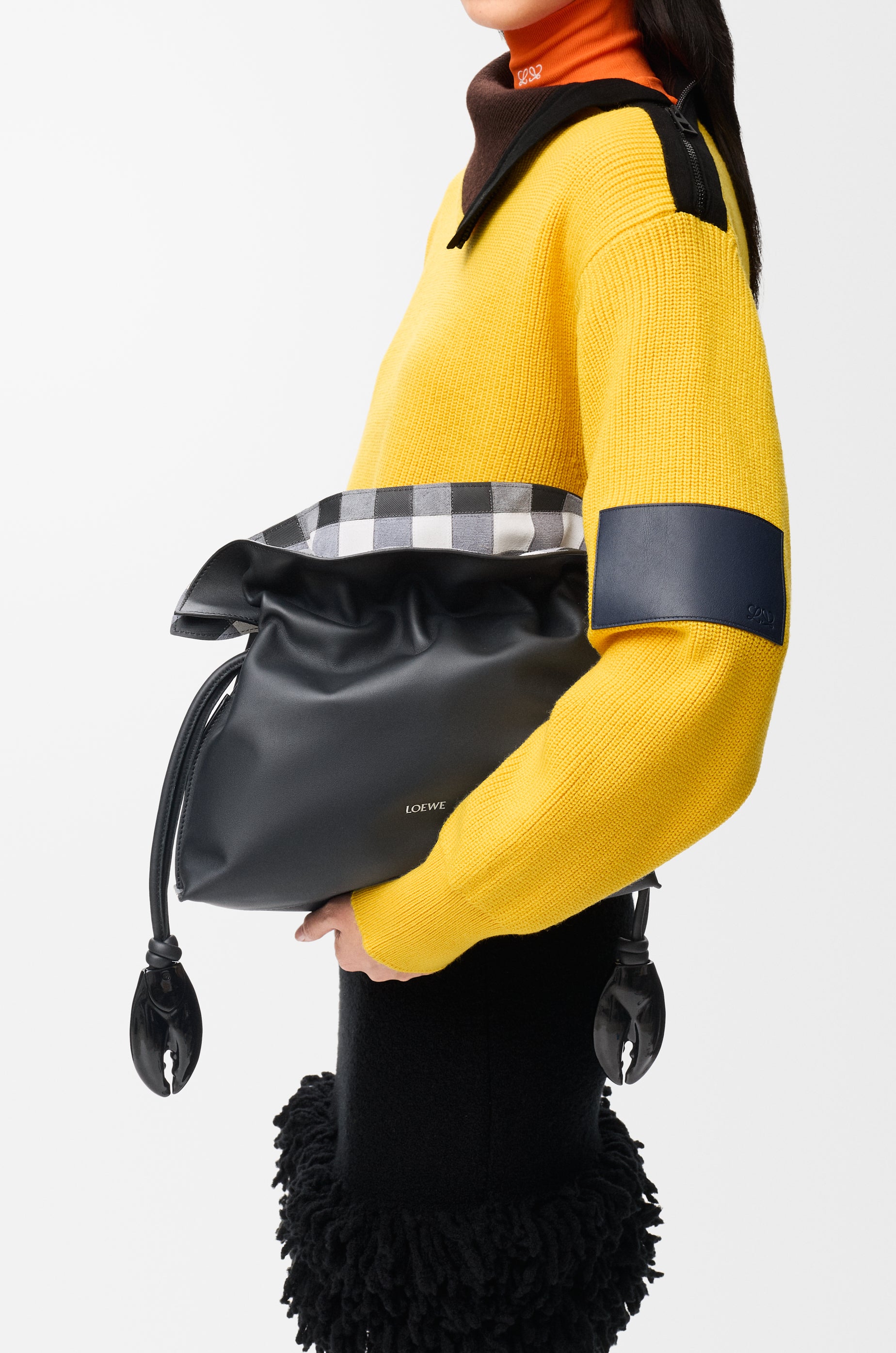 Loewe Medium Flamenco clutch in nappa calfskin and check intarsio