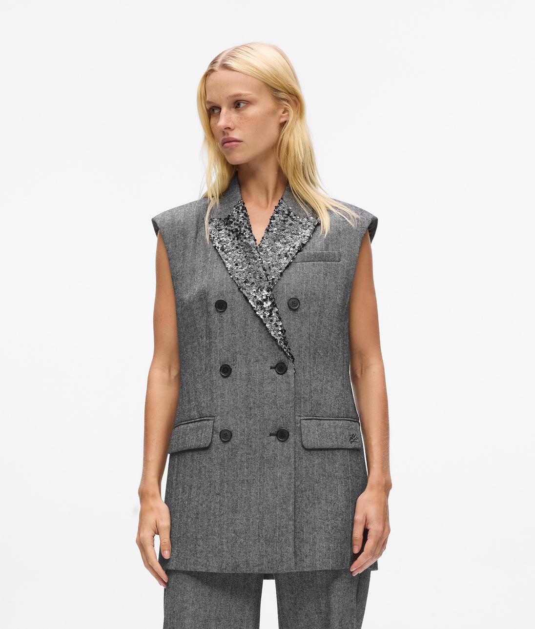 KarlLagerfeld Ksignature Sequin Round Crossbody Bag Herringbone Sequins