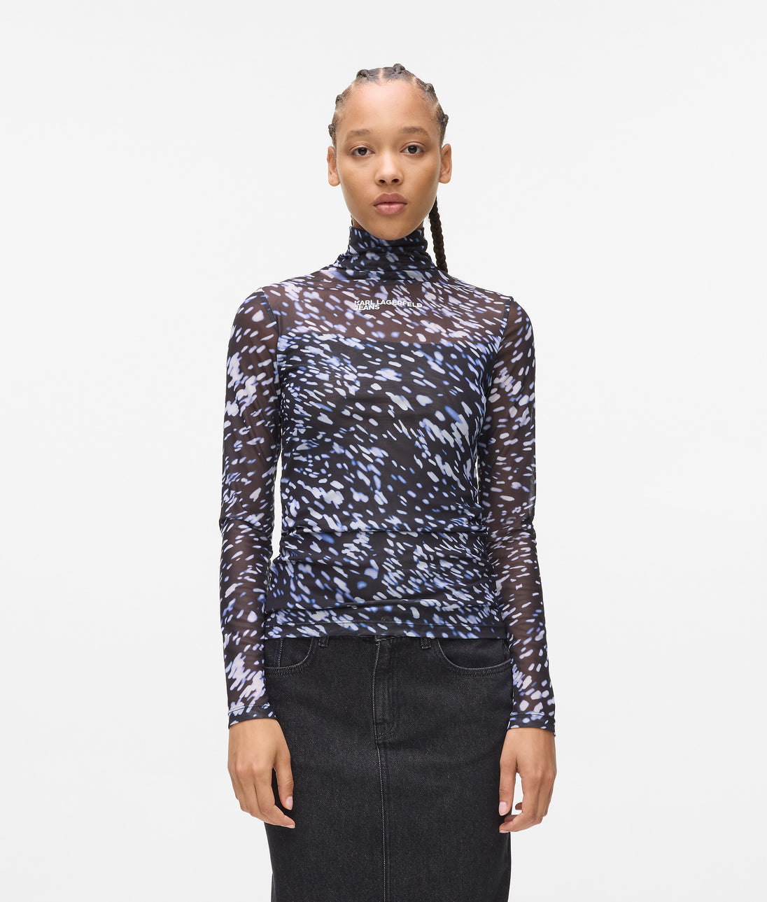 Karl Lagerfeld Lace-Up Midi Denim Skirt Stone Washed Black