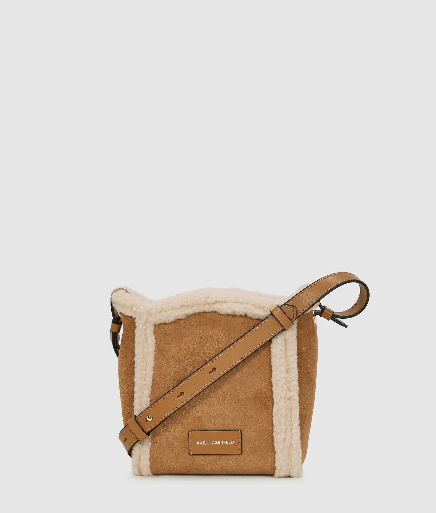 KarlLagerfeld Kcircle Small Shearling Bucket Bag Caramel