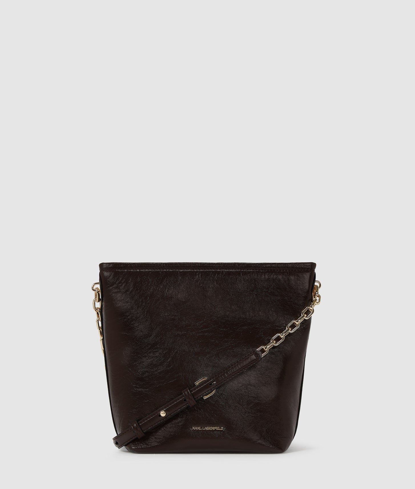 KarlLagerfeld Kautograph Small Glossy Bucket Bag Tobacco