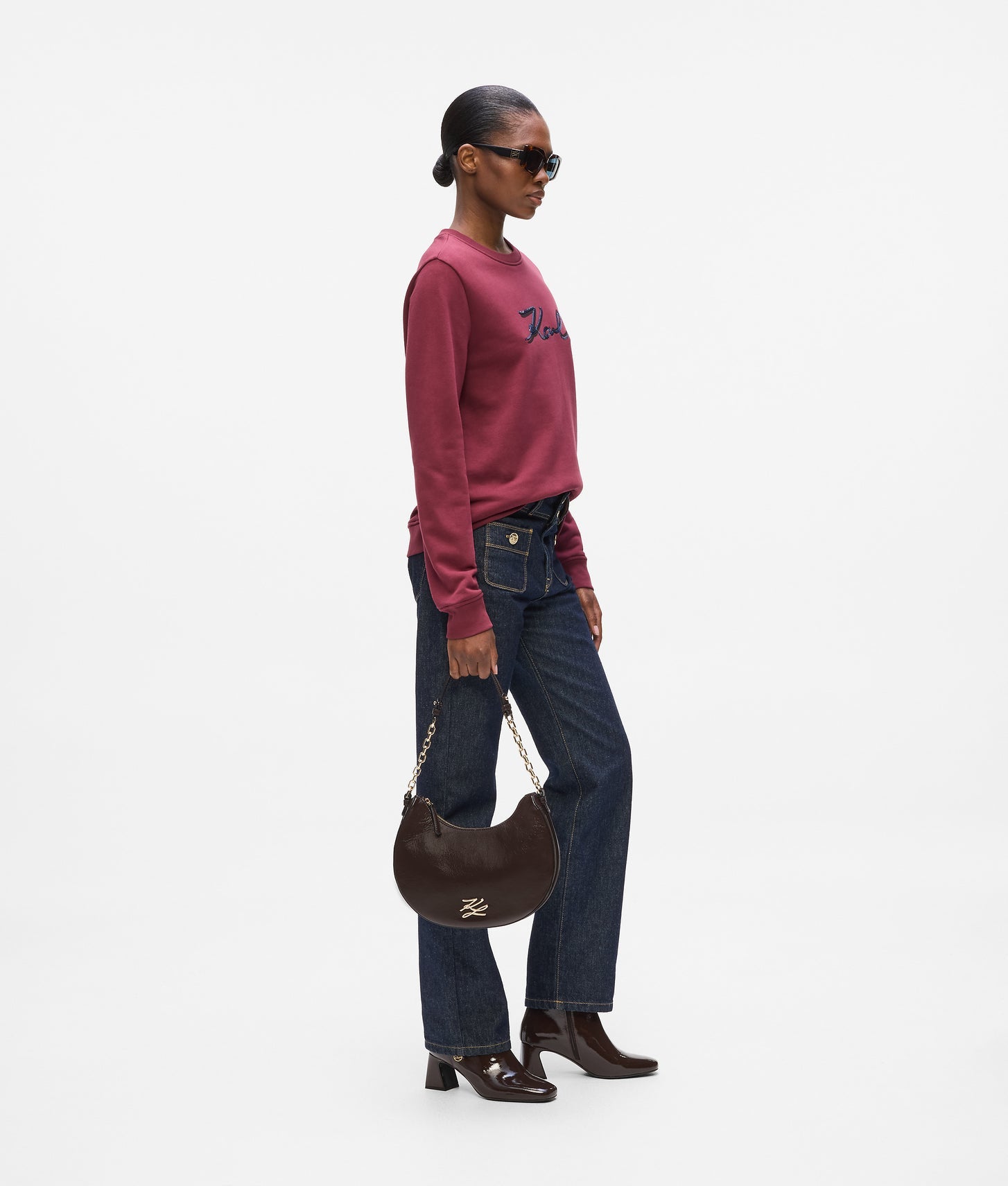 KarlLagerfeld Kautograph Glossy Moon Shoulder Bag Tobacco