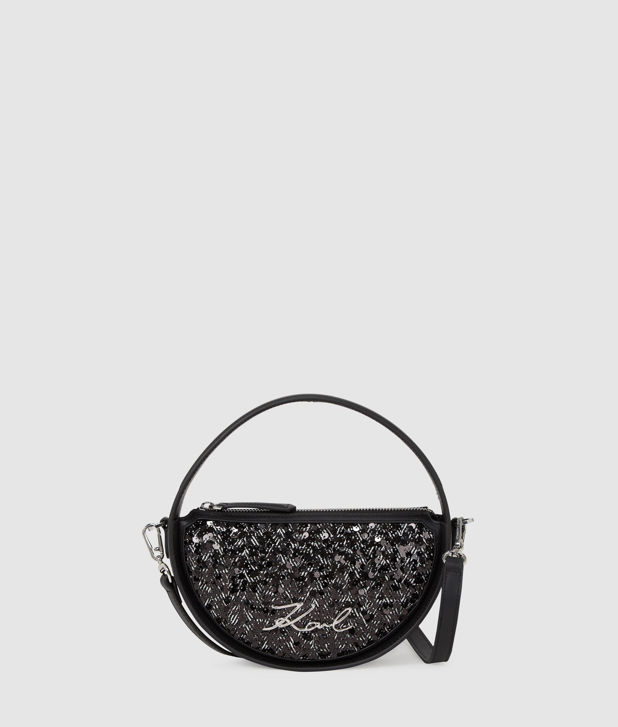 KarlLagerfeld Ksignature Sequin Round Crossbody Bag Herringbone Sequins