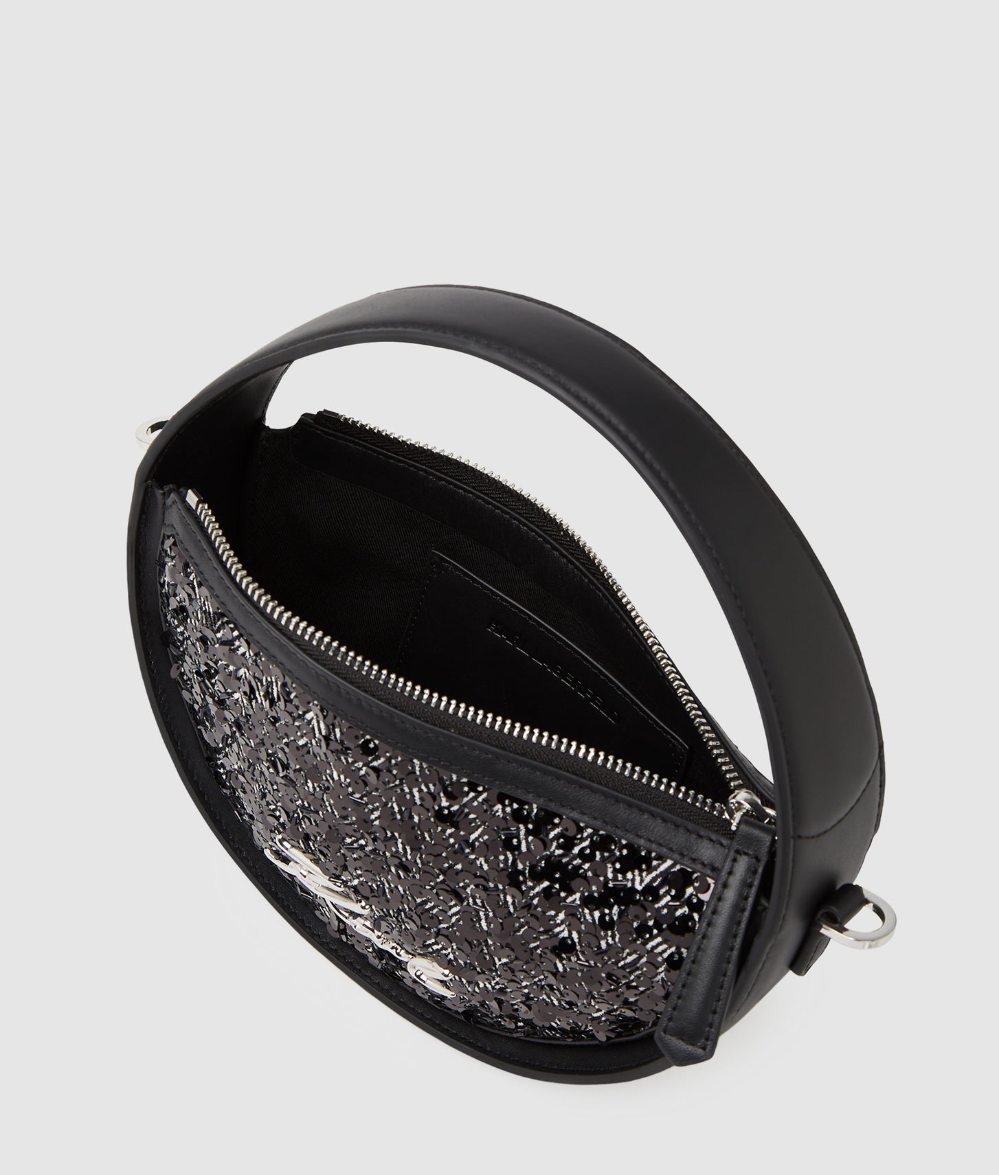 KarlLagerfeld Ksignature Sequin Round Crossbody Bag Herringbone Sequins