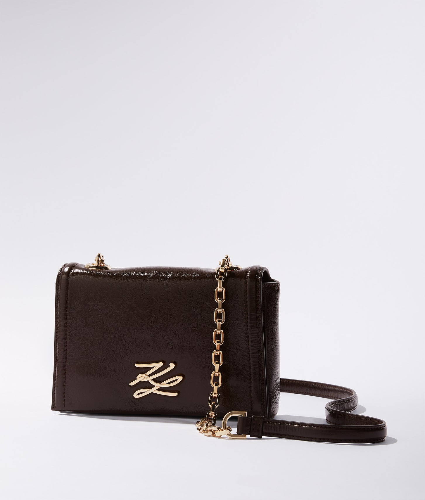 KarlLagerfeld Kautograph Glossy Crossbody Bag Tobacco