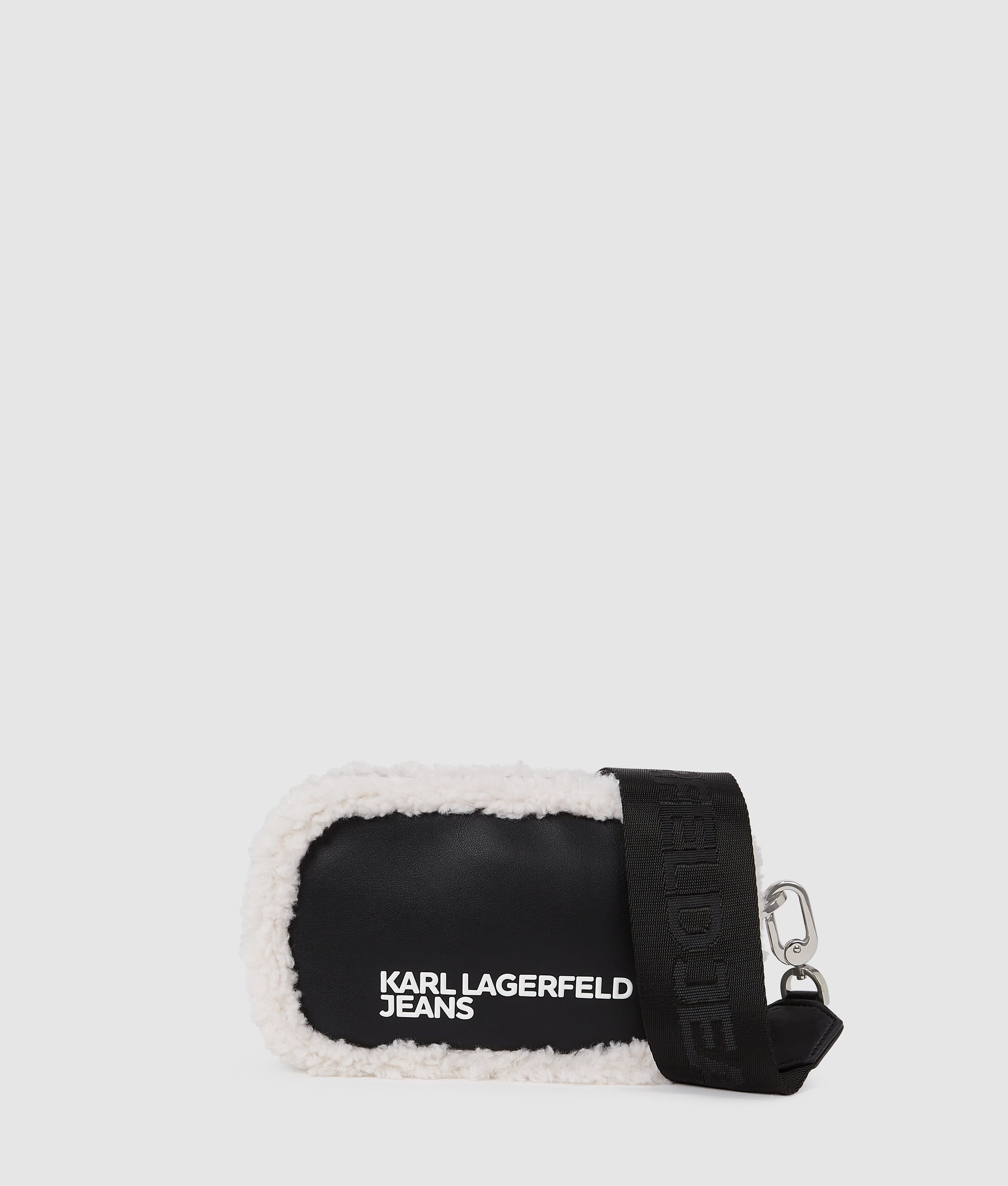 KarlLagerfeld Shearling Crossbody Camera Bag Black/White