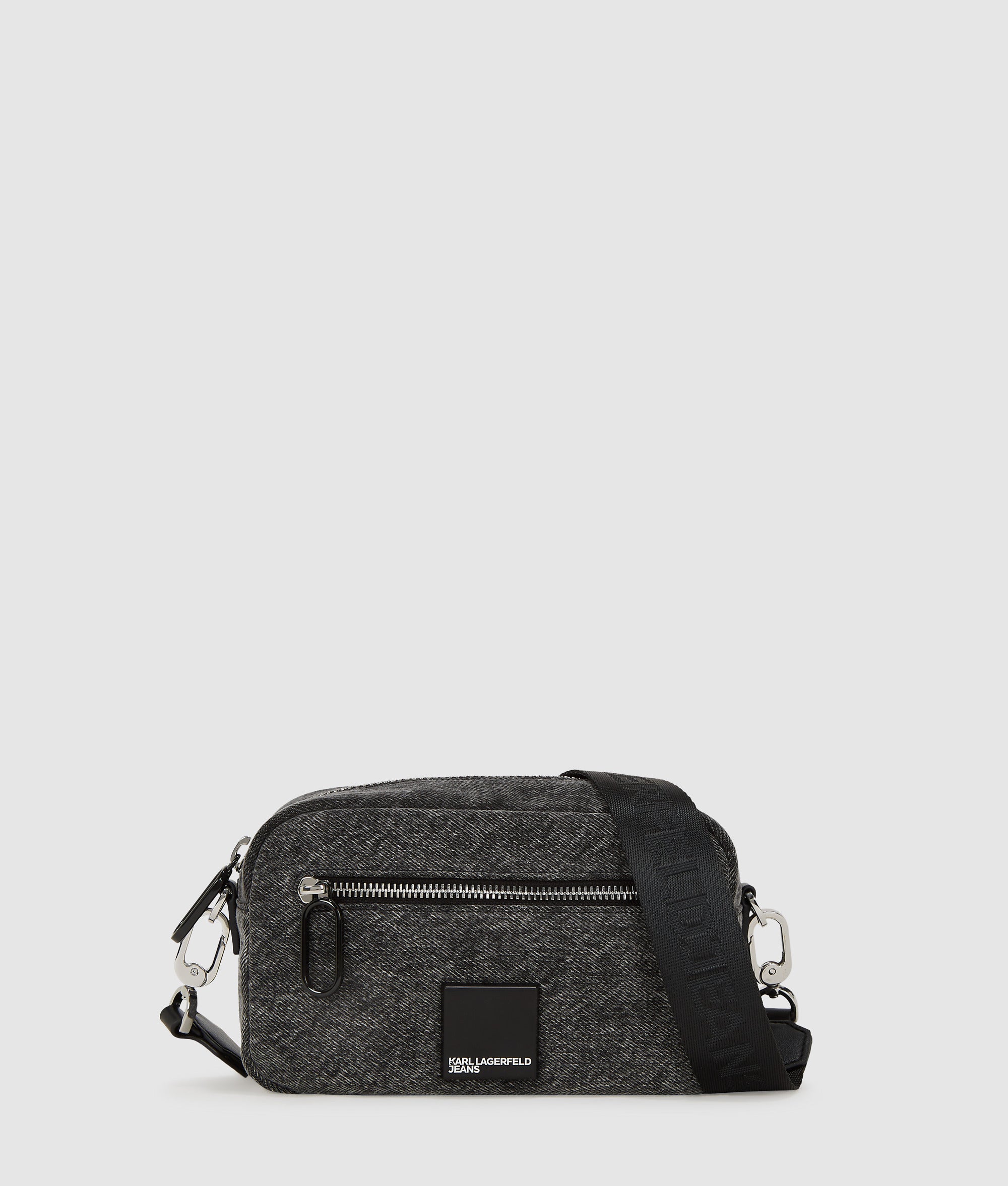 KarlLagerfeld Denim Crossbody Camera Bag Visual Washed Black