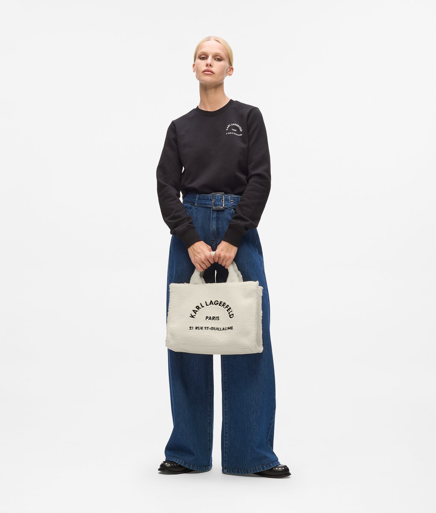 KarlLagerfeld Rue St-Guillaume Shearling Tote Bag Off White