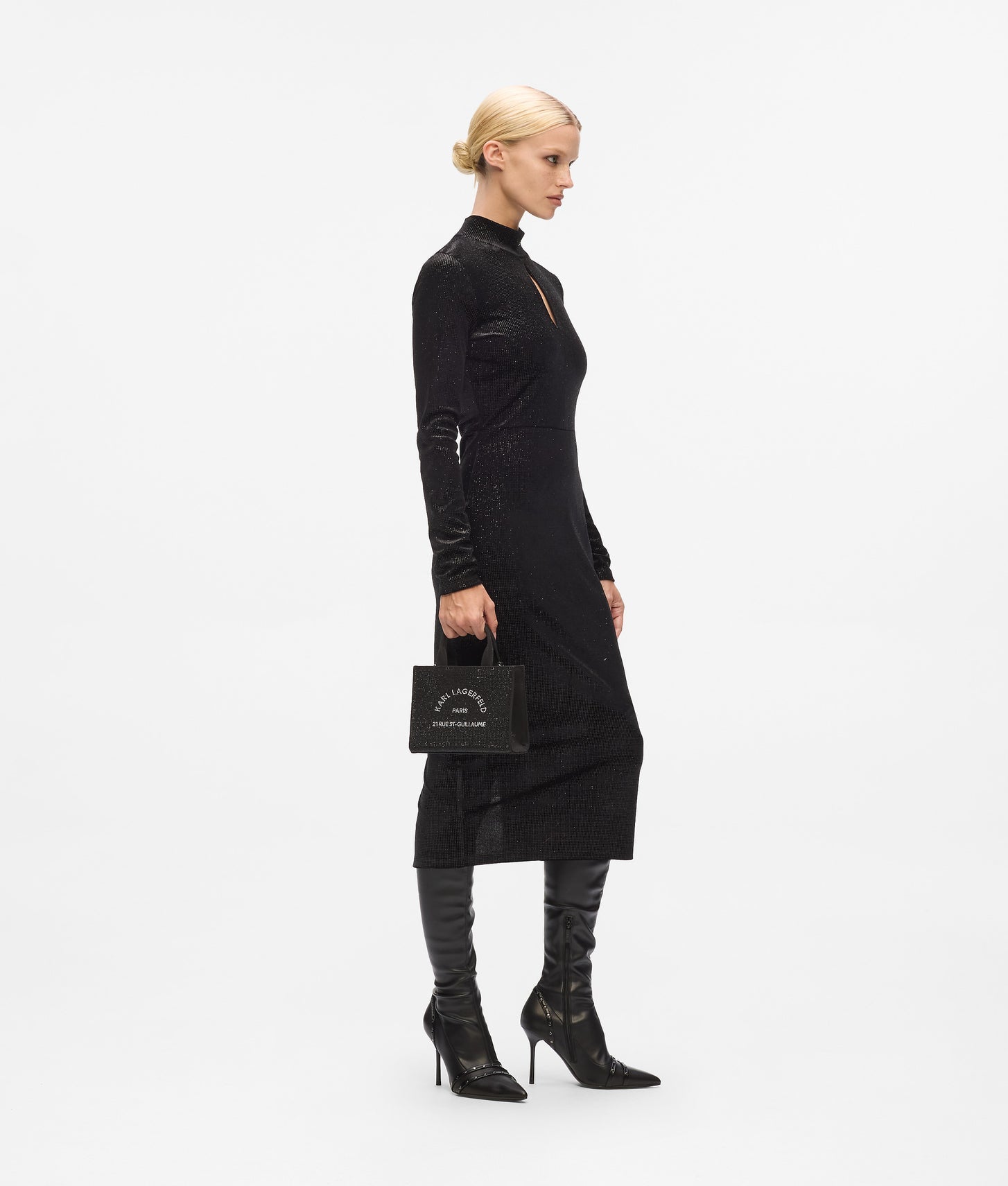 KarlLagerfeld Rue St-Guillaume Mini Rhinestone Tote Bag Black Embellishment