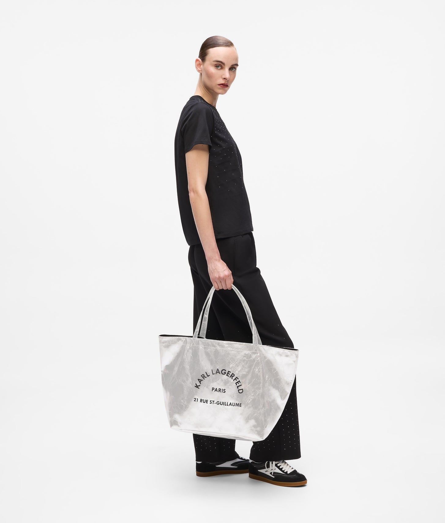KarlLagerfeld Rue St-Guillaume Metallic Shopper Silver